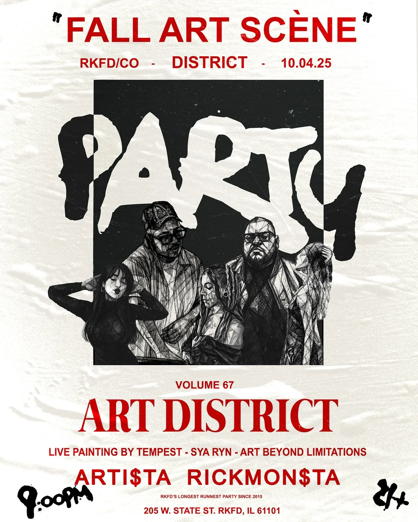 Join us for the pARTy! its Art District 🎨🖌️ 
with live painting by 
@art.by.tempest
@sya.makes.art
@artbeyondlimitations
Music curated by Djs
@djrickmonsta 
@artistamindset 

21+ 
Doors at 9PM
Early arrival highly encouraged