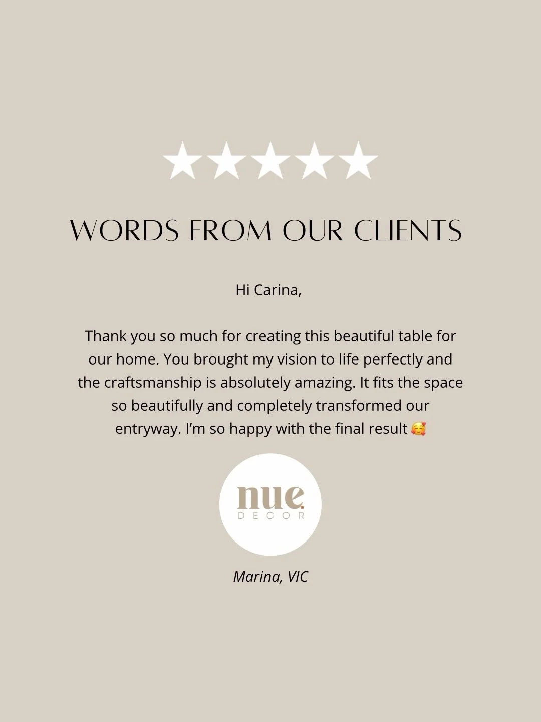 A little client love for your feed today 🤍 Thank you for trusting Nue. Decor to be part of your home.
