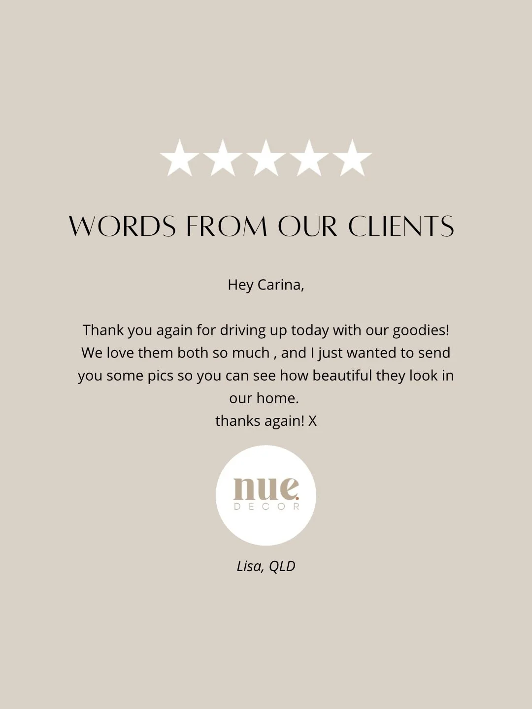 We are very grateful to receive messages like these. We love seeing Nue. Decor in your homes 🥰🙏🏻