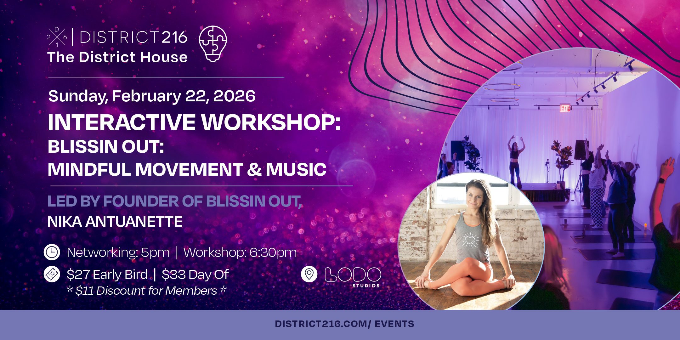 February 22, 2026 - The District House: (Interactive Workshop -  "BlissIn Out: Mindful Movement &amp; Music" with Nika Antuanette)