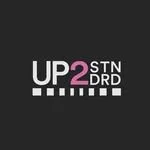 Logo with the words 'UP 2nd STN 2RD' in white and pink text on a black background