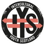 Logo of Youth Scotland featuring a black circle with white and red accents and the words 'Intercultural Youth Scotland' around the top and bottom, with a stylized 'YES' in the center.