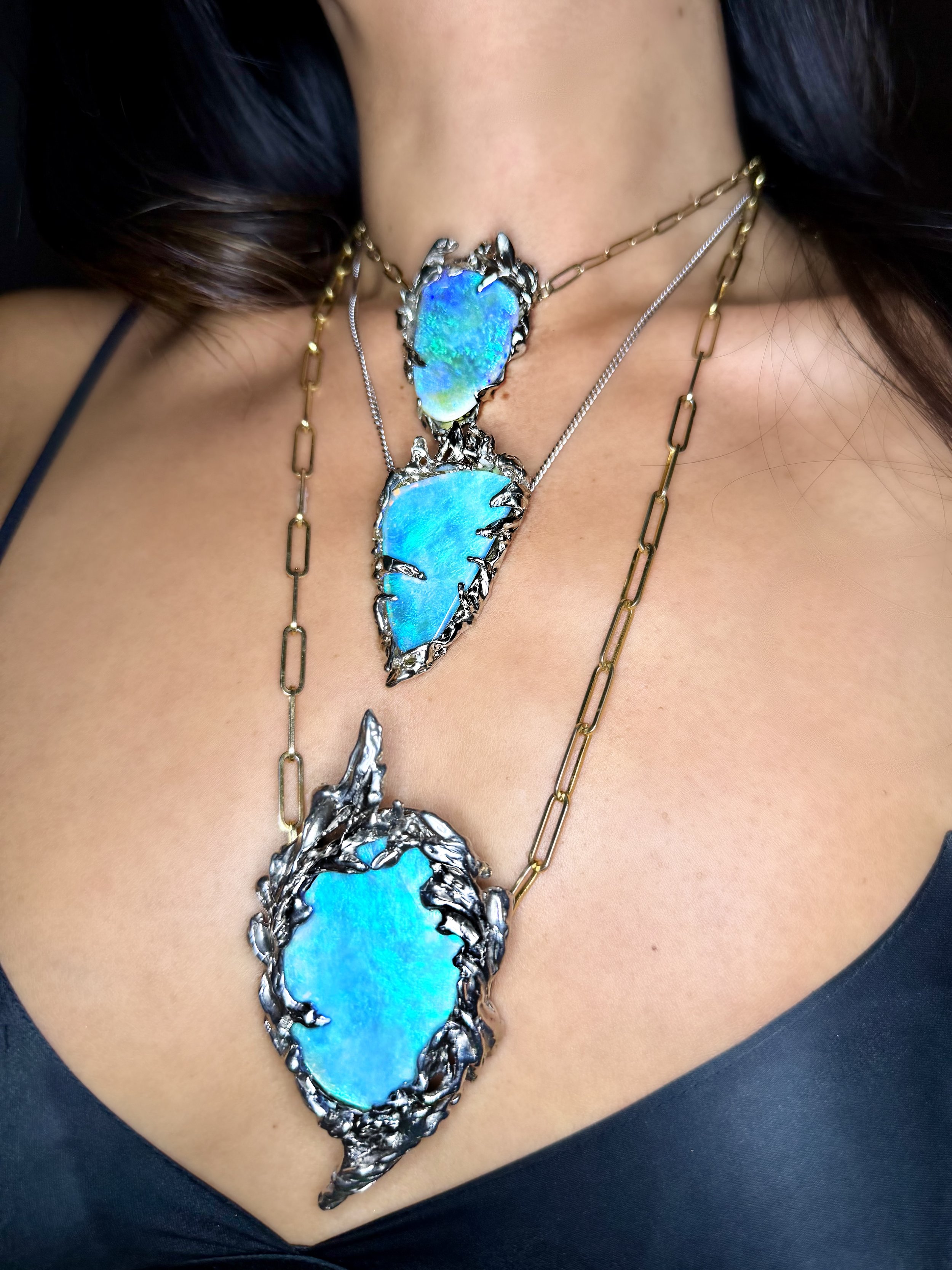 Australian black opal necklaces 