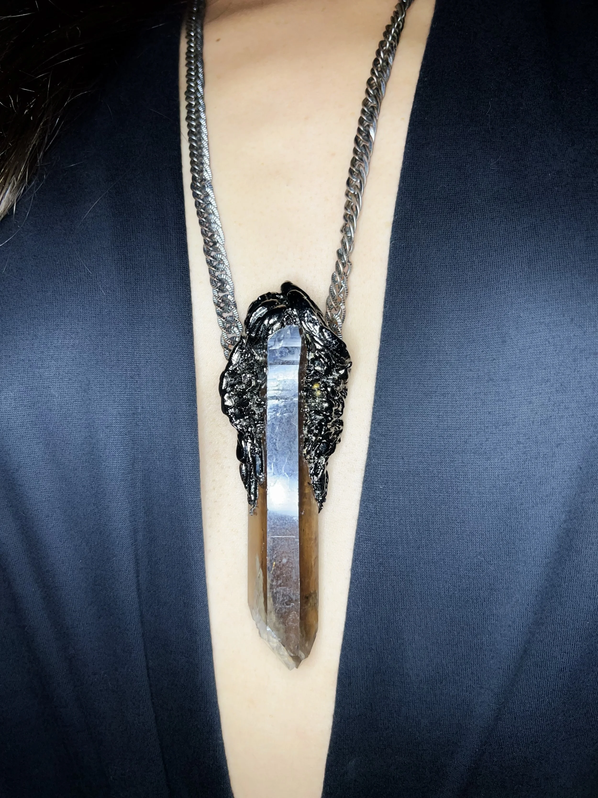 Smoky Quartz Lodolite LEMURIAN Wing necklace