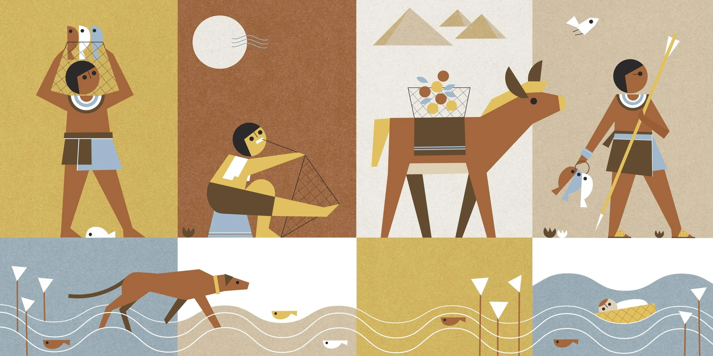The Egyptians used papyrus reed to make fishing nets, baskets & shoes. Inspired by research from the Metropolitan Museum of Art.