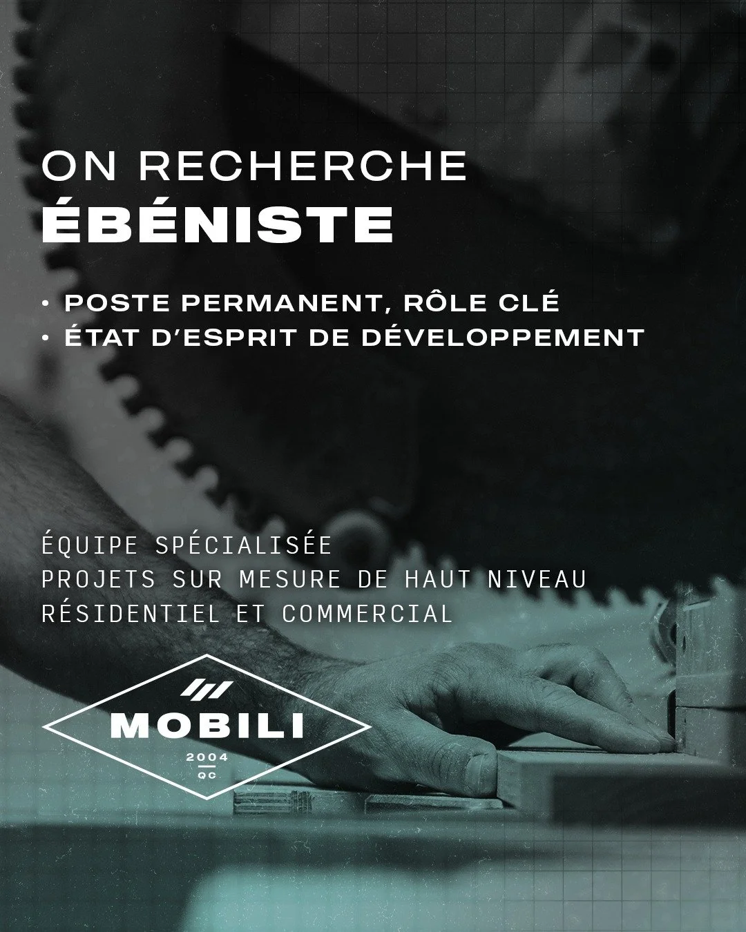 🪚 &Eacute;b&eacute;niste recherch&eacute;(e) pour rejoindre l&rsquo;&eacute;quipe de Mobili !🪚

Mobili, &eacute;b&eacute;nisterie sp&eacute;cialis&eacute;e dans la r&eacute;alisation de projets sur mesure de haute qualit&eacute;, tant r&eacute;side