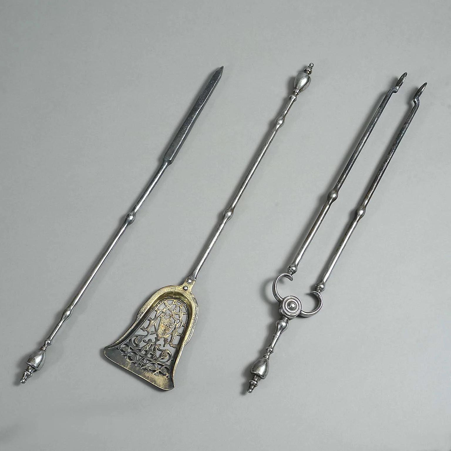 18th Century Polished Steel Fire Irons