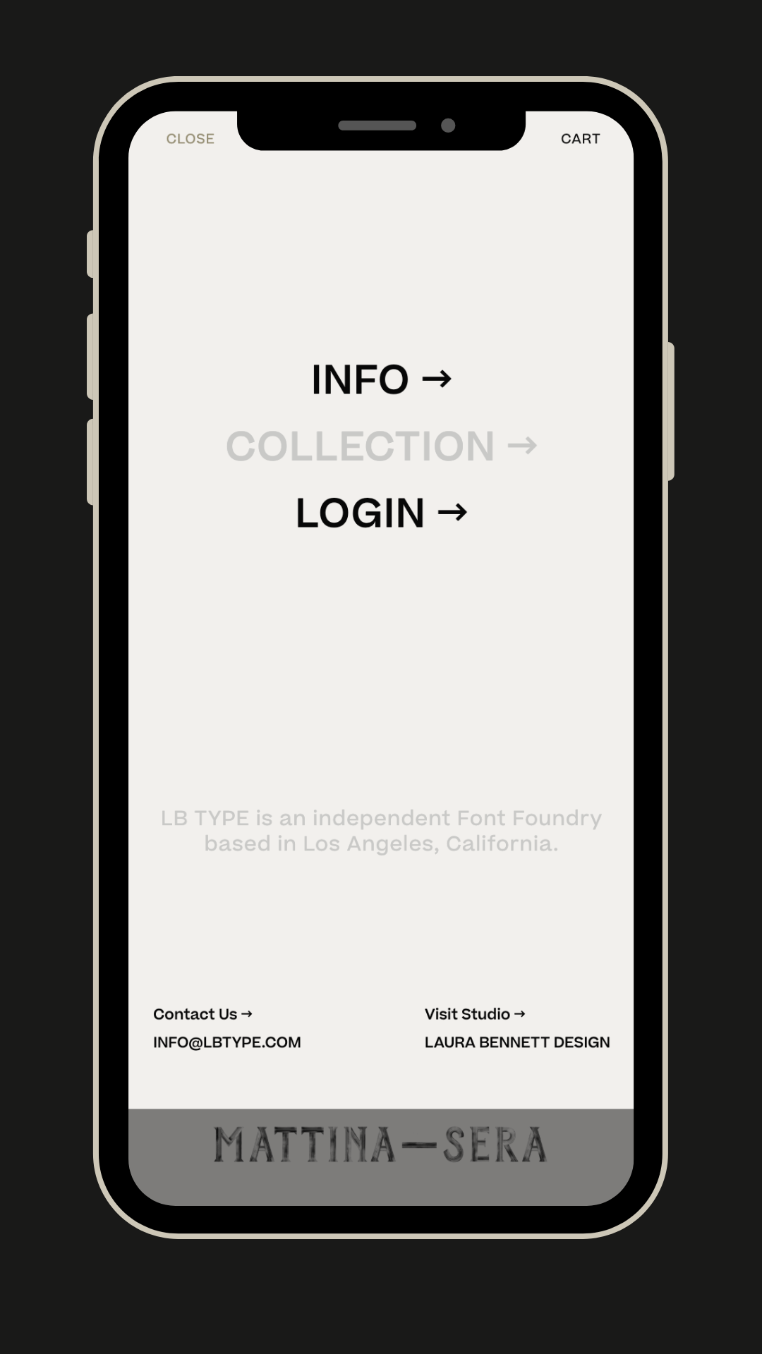 A mobile mock up of a custom Shopify menu web develoment by Studio Soph