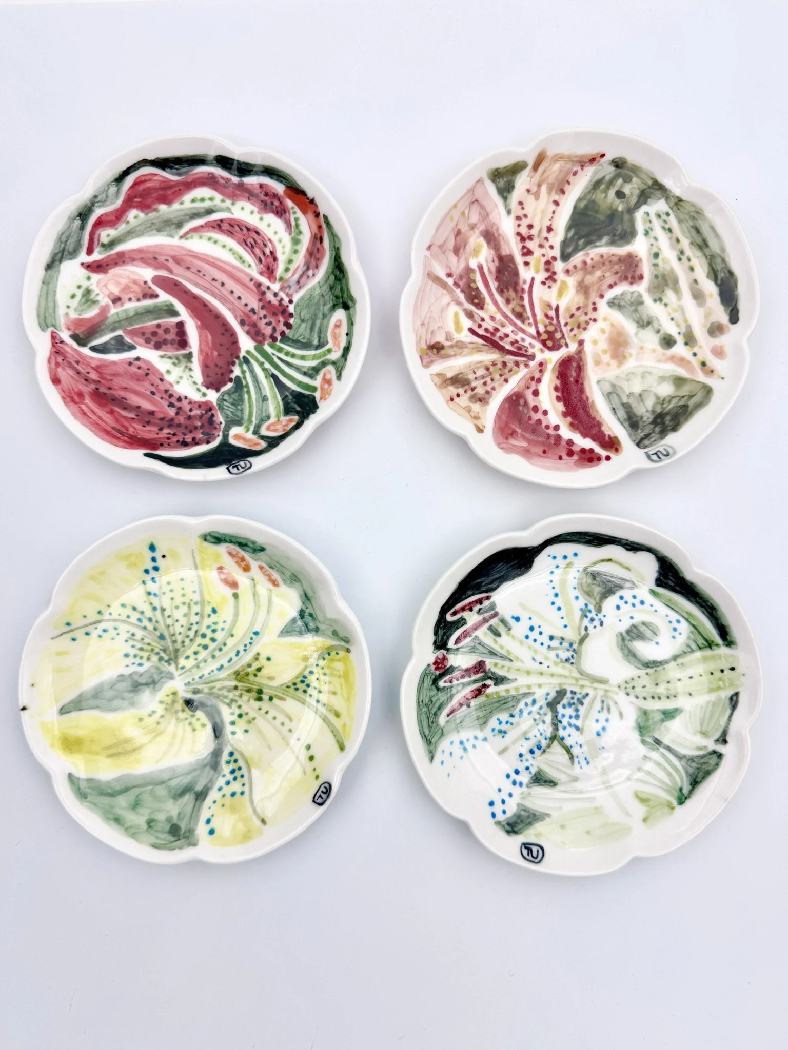 Crimson Lily, Golden Lily, Orange Lily, White Lily (Painting on Porcelain)
