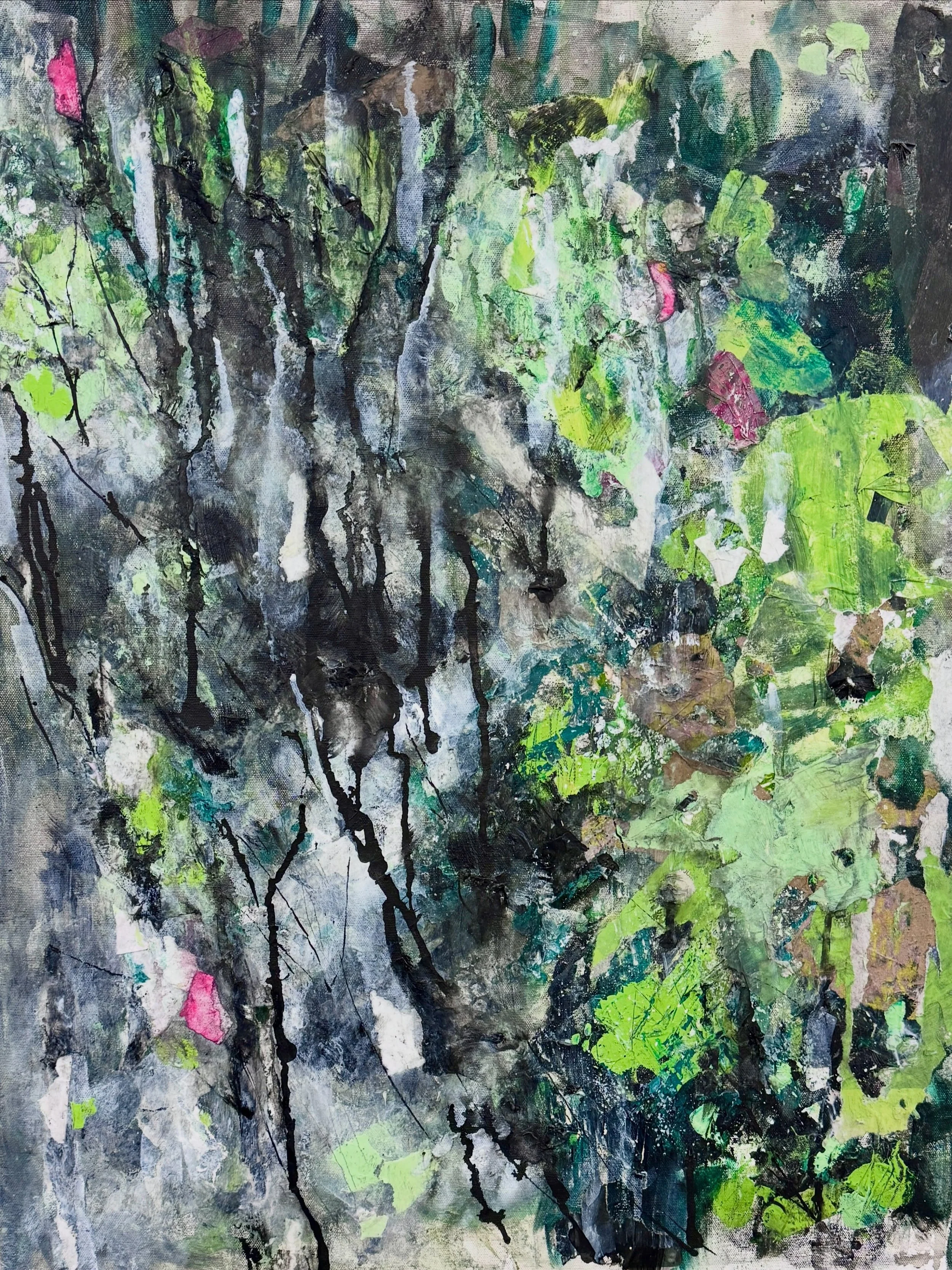 Somewhere in Summer
I made this painting right before vacation, and it very much reflected the state I was in.

It began with a scene from a sunny summer day at the Cloisters with my daughter, but quickly became something else as I worked.

Making th