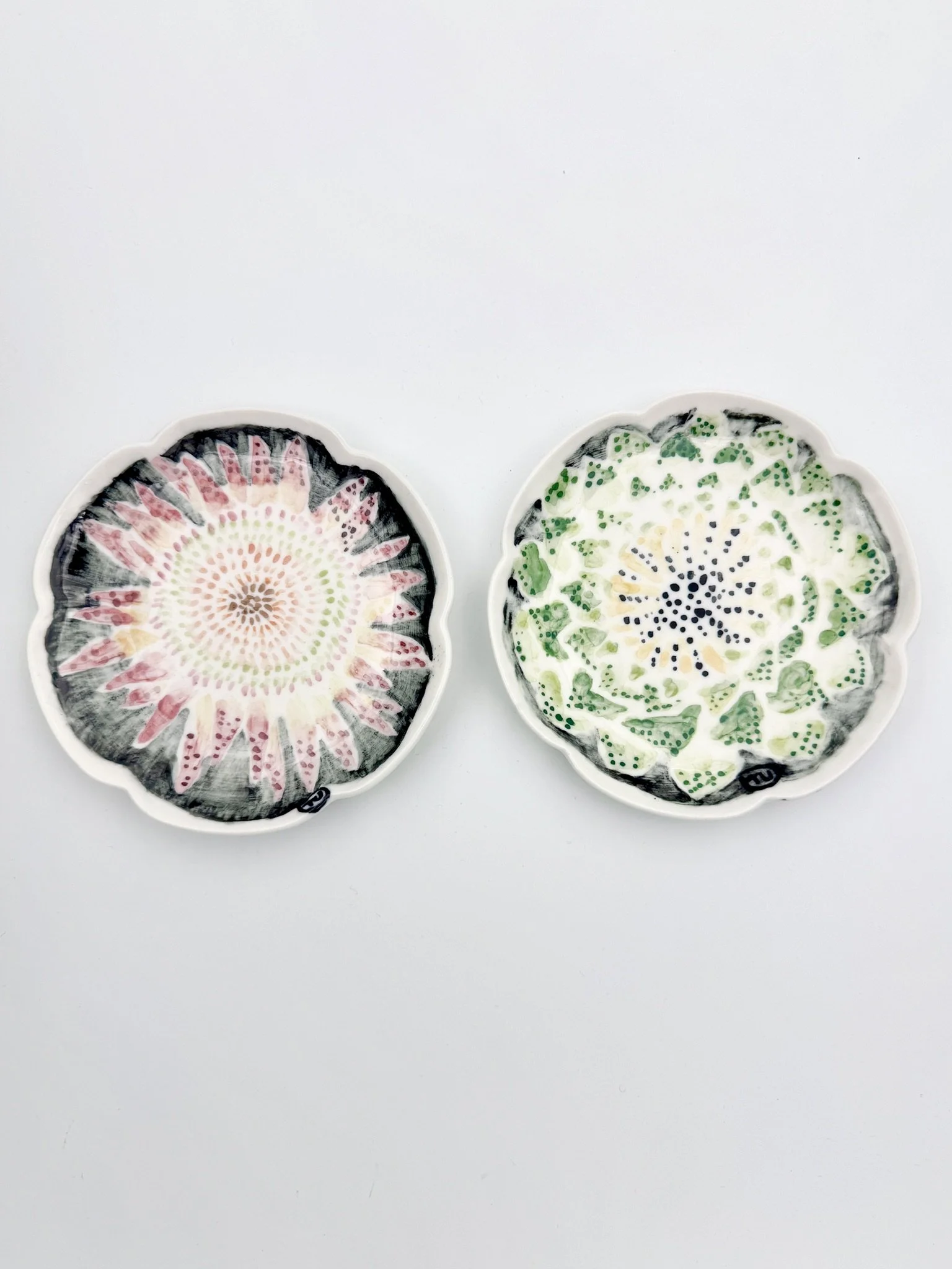 Red Protea & Green Flower (Painting on Porcelain)