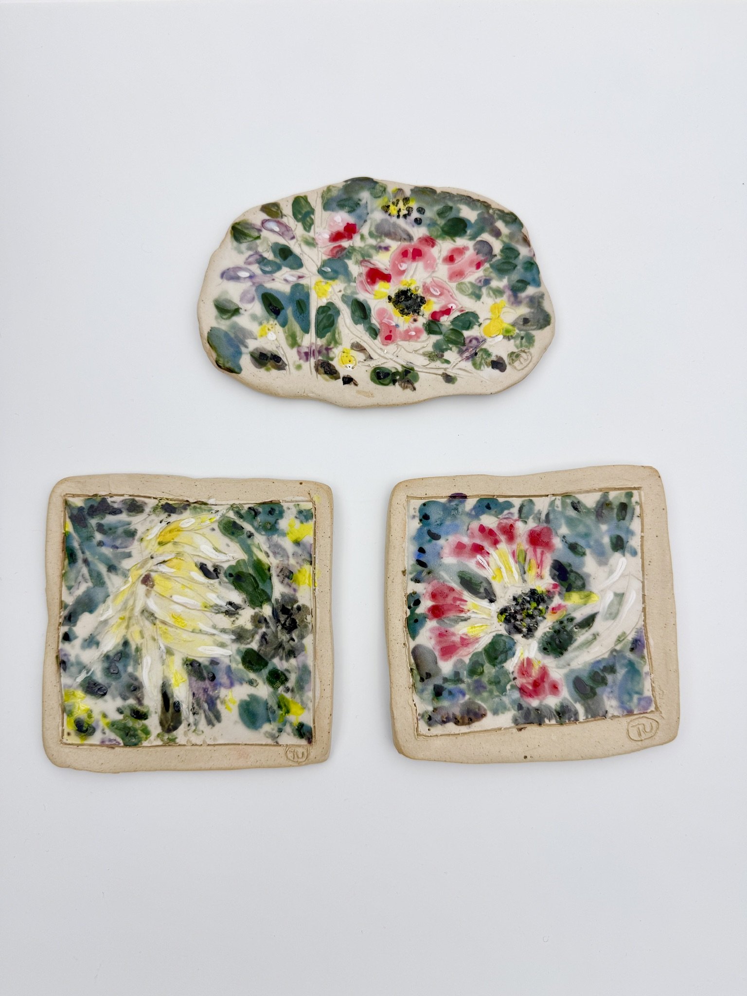 Japanese Anemone & Golden Chrysanthemum (Painting on Stoneware)