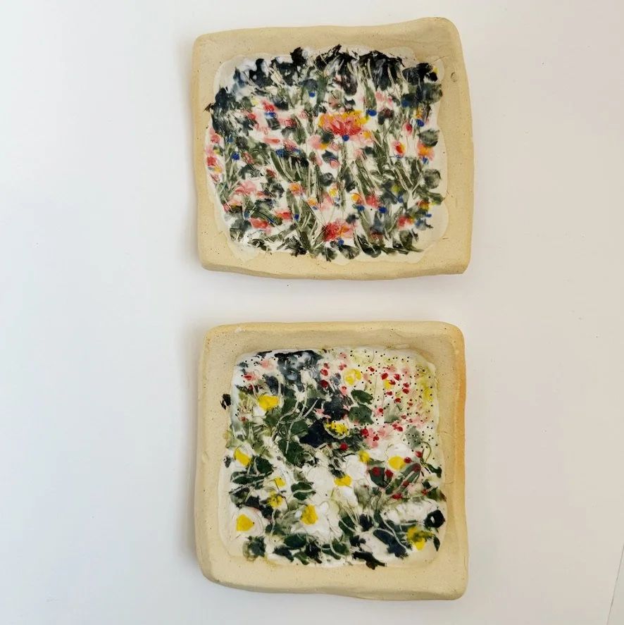 Garden of White Peonies (Painting on Stoneware)