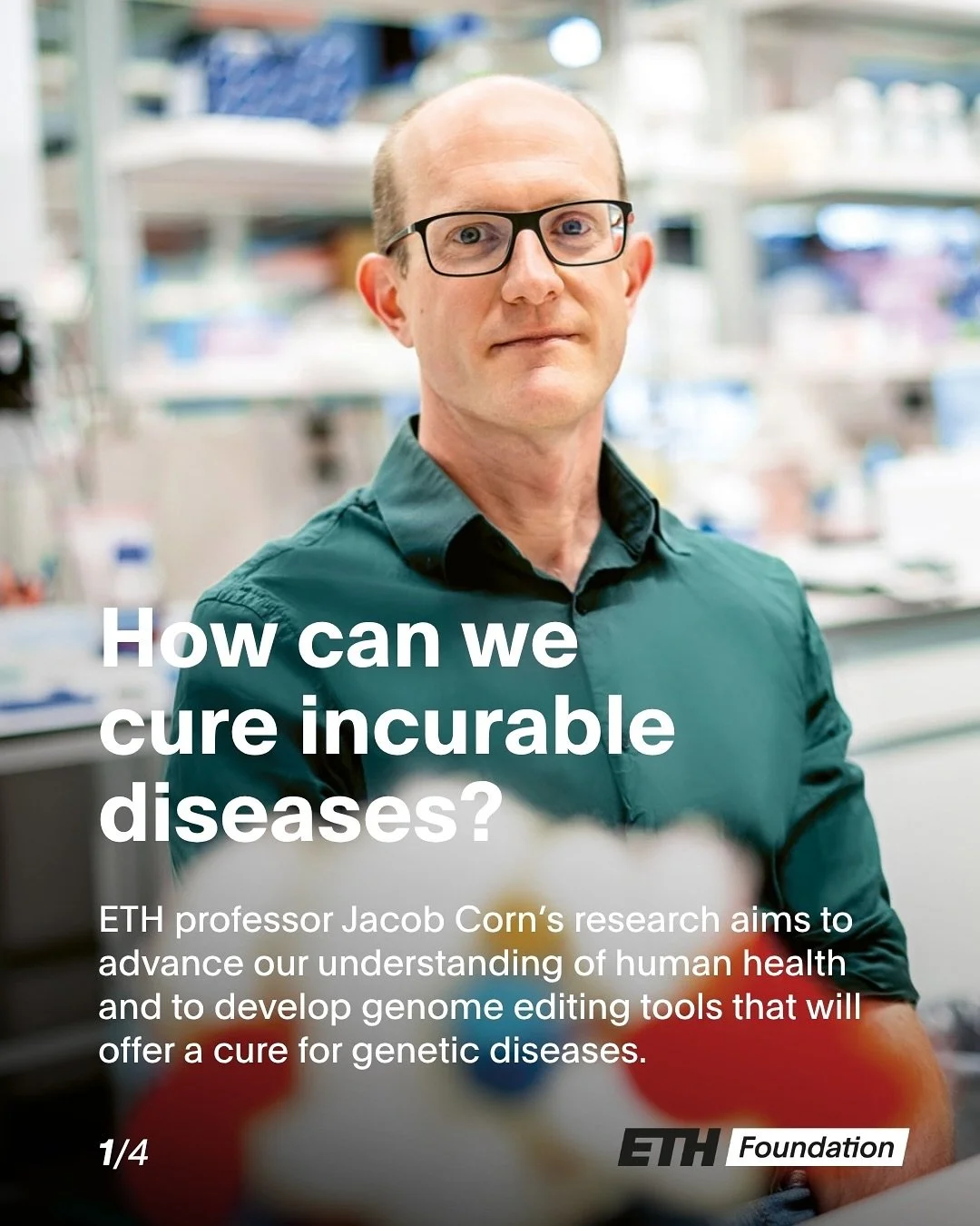 At @ethzurich , Professor Jacob Corn and his team are developing genome editing tools to treat rare genetic diseases &mdash; and studying how our cells respond when #DNA is altered.

Thanks to #philanthropic support they can explore bold scientific q