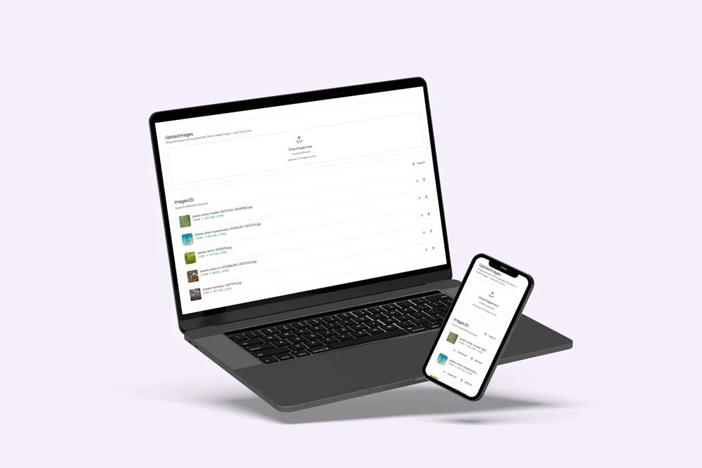 Laptop and phone mockup of an image compressing tool