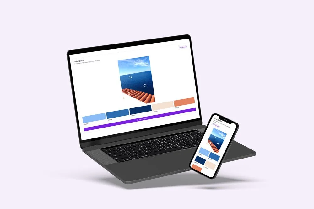 Laptop and phone mockup of an image to colour palette tool