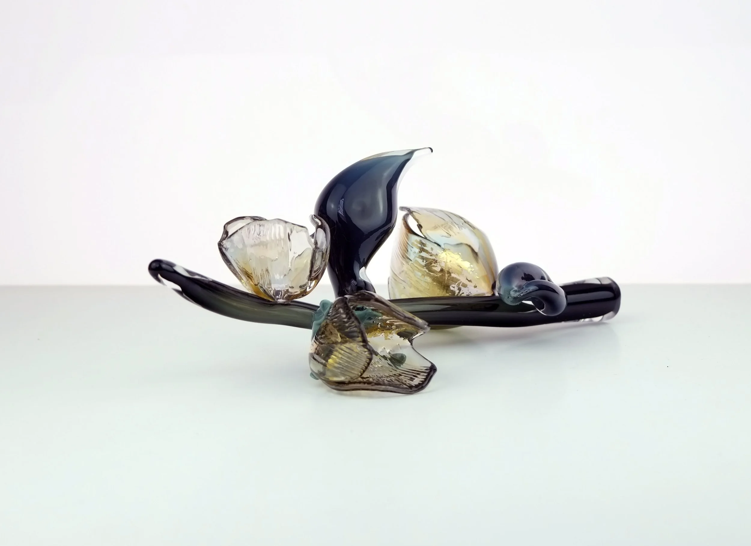 Delicate Offering, 2025, sculpted blown glass with gold Leaf W 36 x H 14 x D 22cm