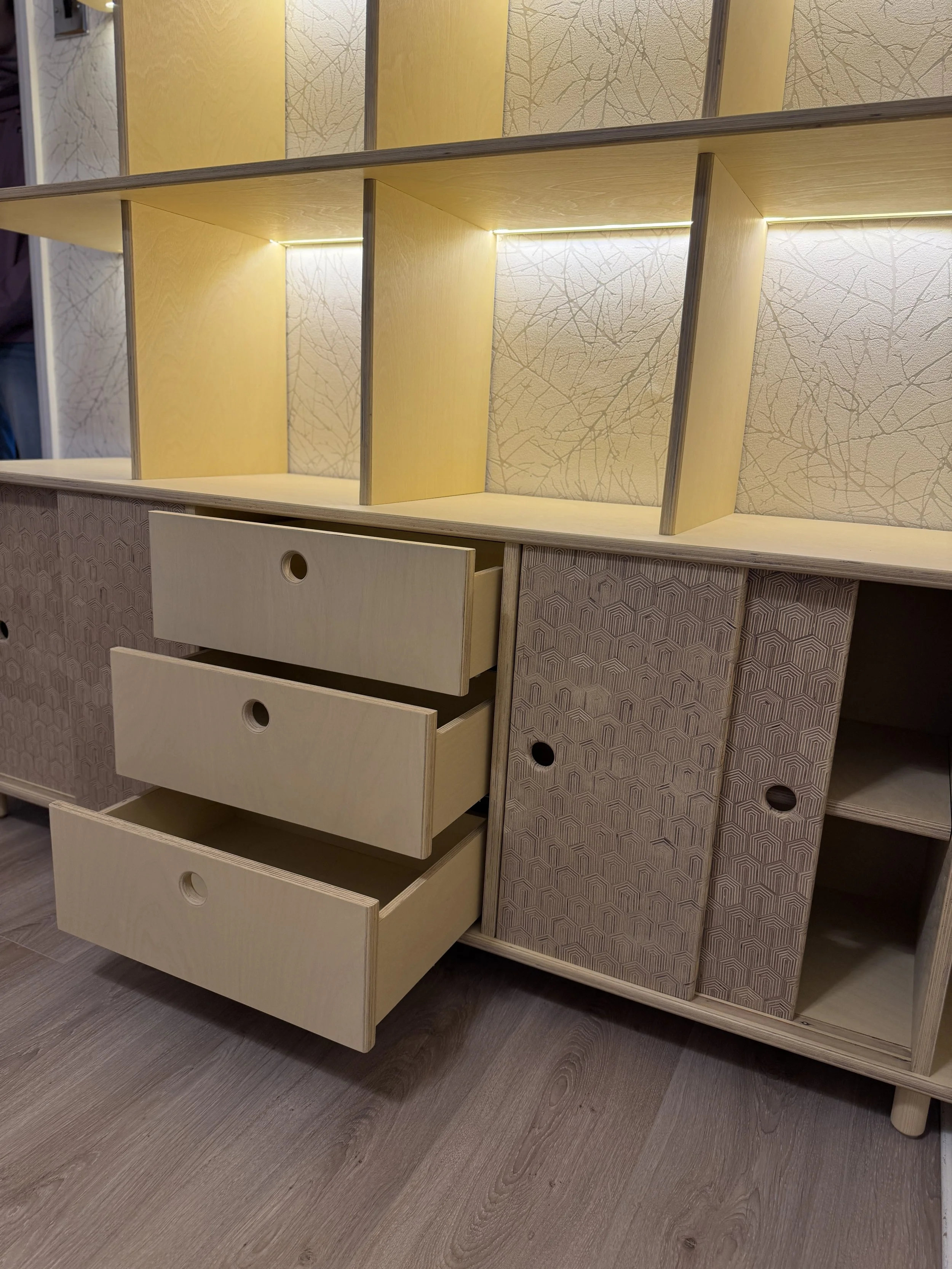 Parallel Workshop Patterned Plywood Shelving Unit