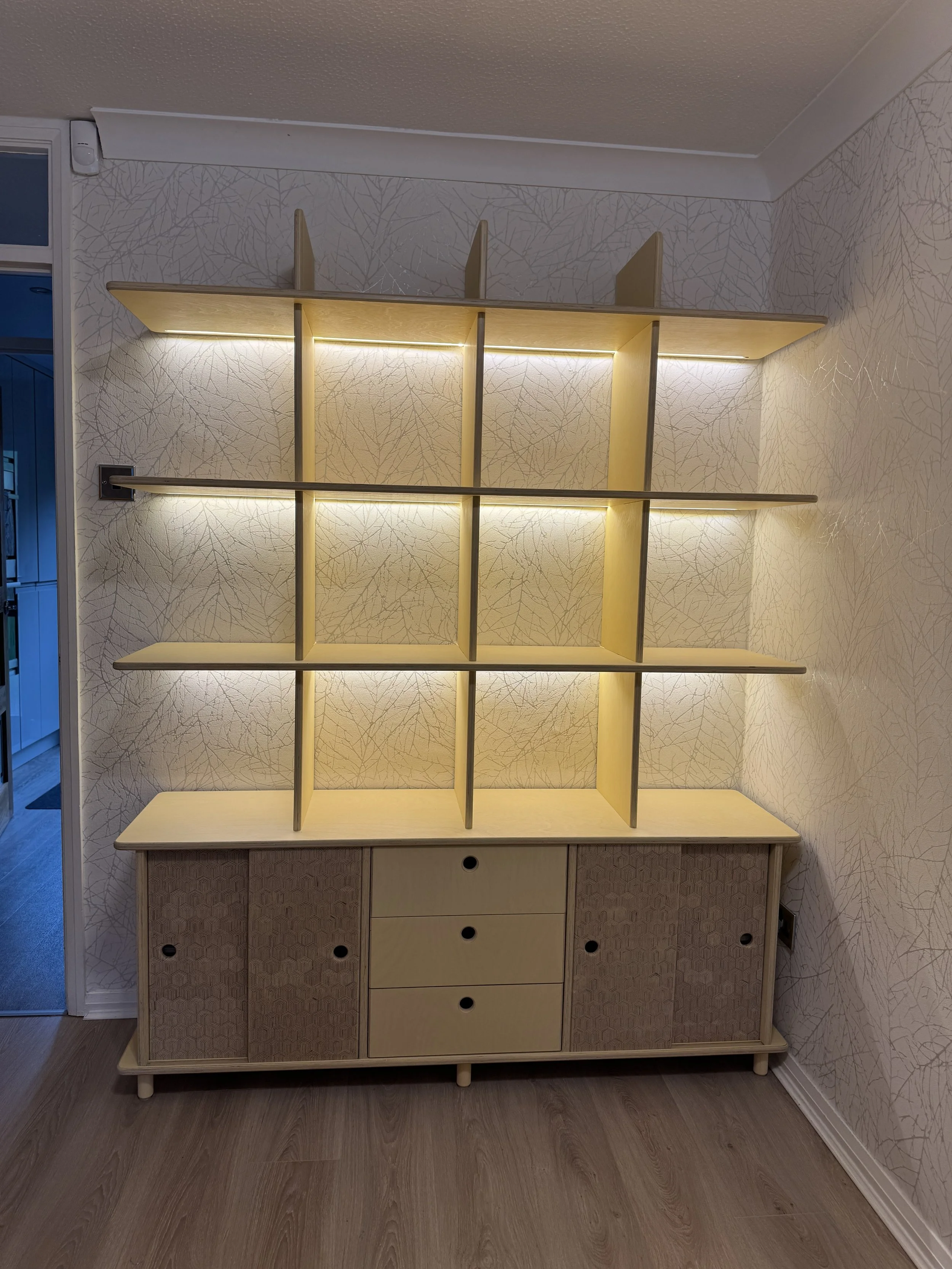 Parallel Workshop Patterned Plywood Shelving Unit