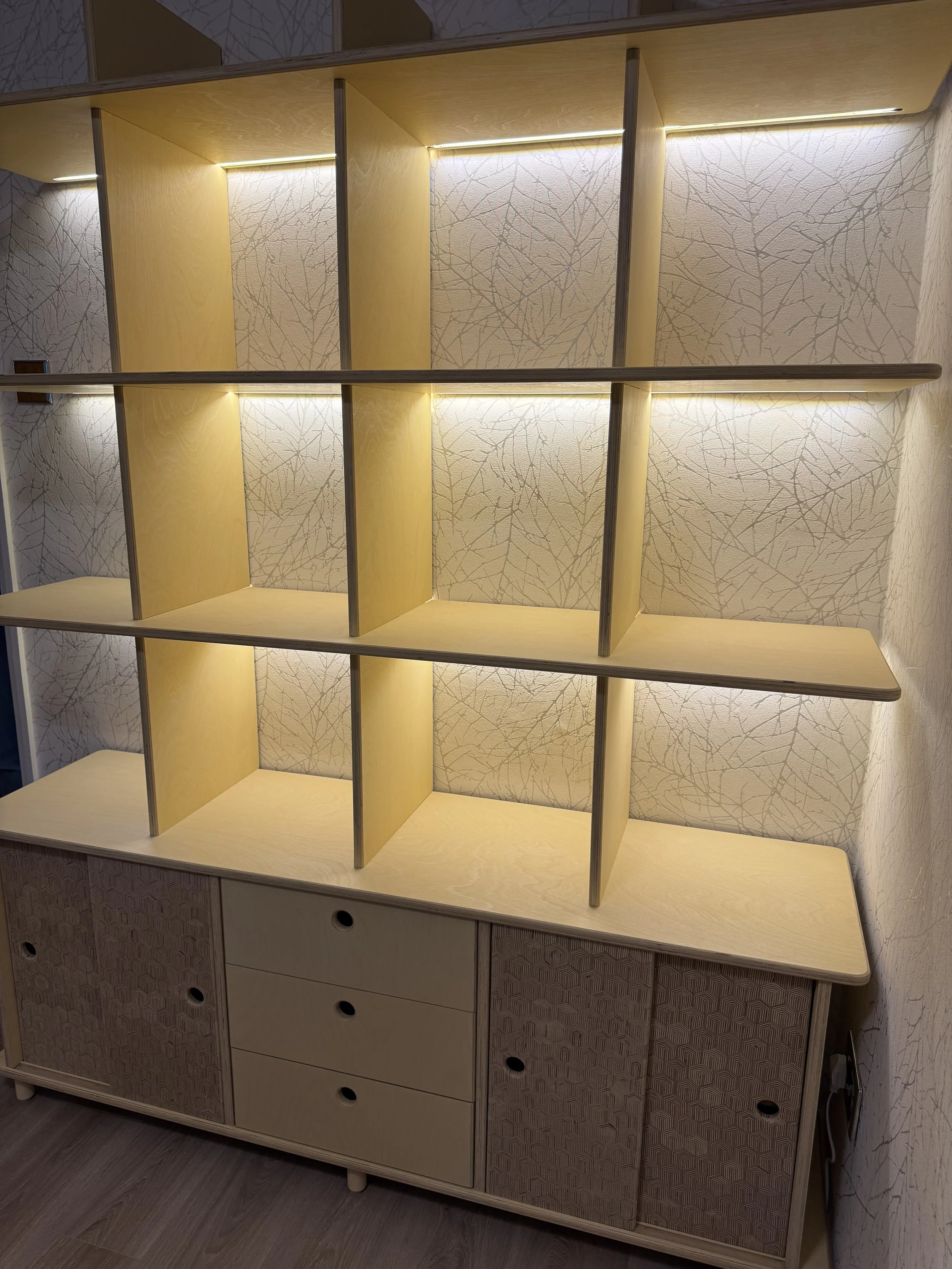 Parallel Workshop Patterned Plywood Shelving Unit