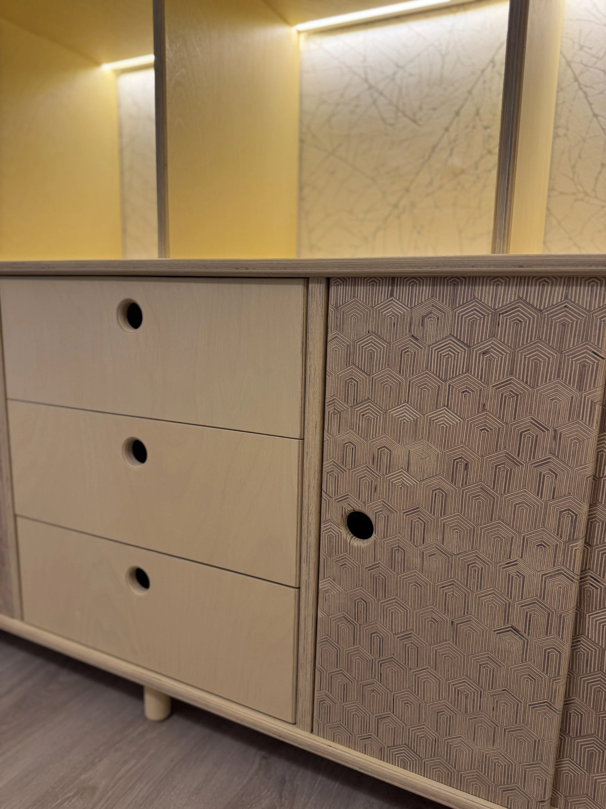 Parallel Workshop Patterned Plywood Shelving Unit