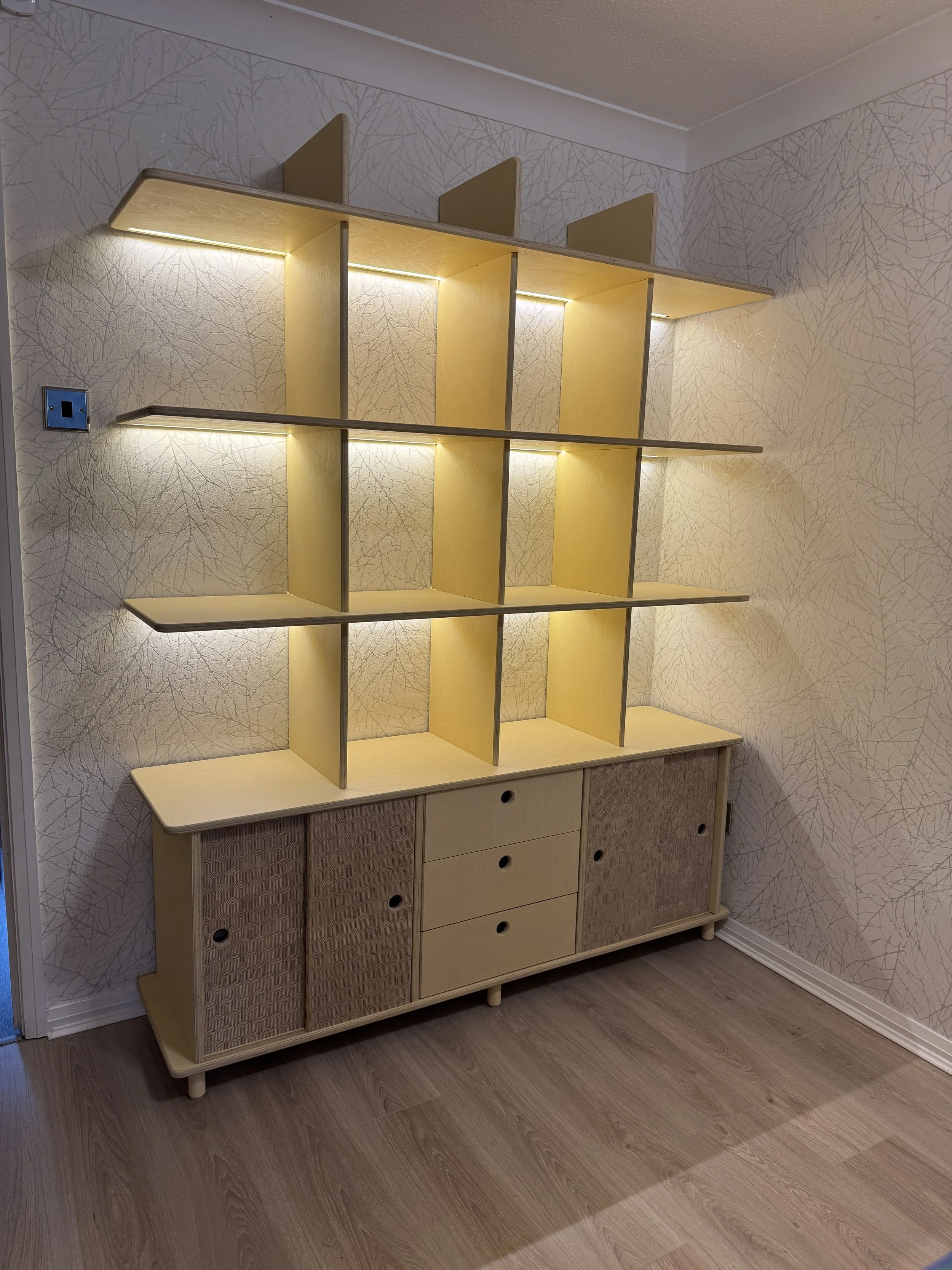 Parallel Workshop Patterned Plywood Shelving Unit