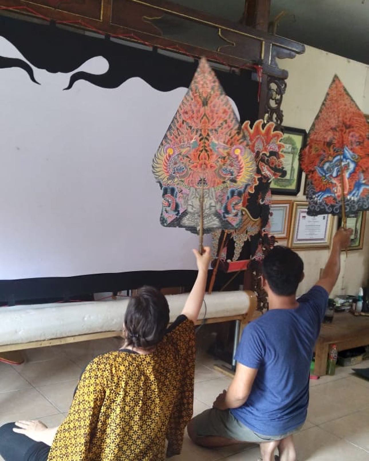 Learning wayang kulit (shadow puppetry) with Ki Catur Benyek in Yogyakarta, Java