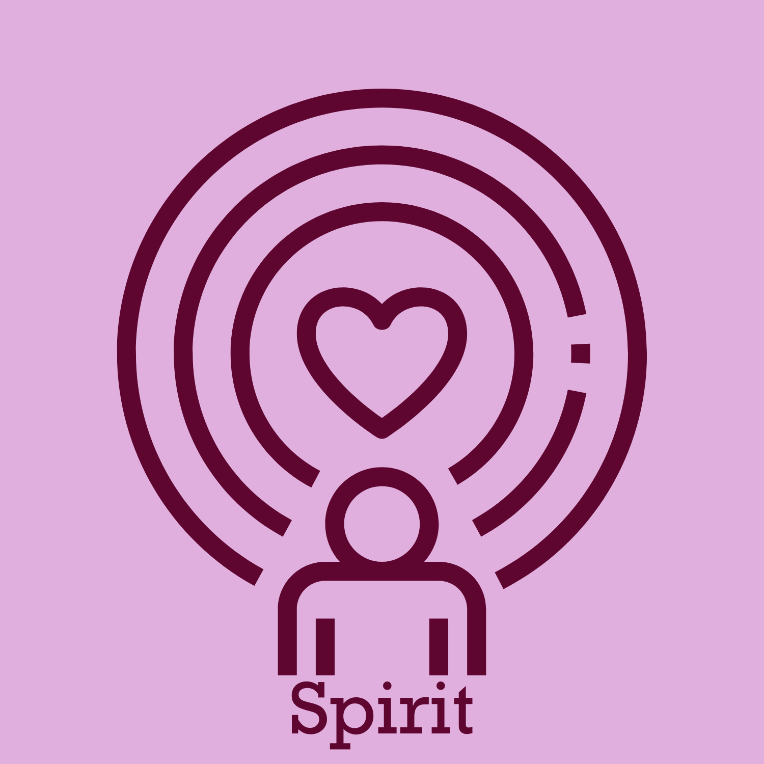 Icon representing spirit — human figure with heart and circular energy