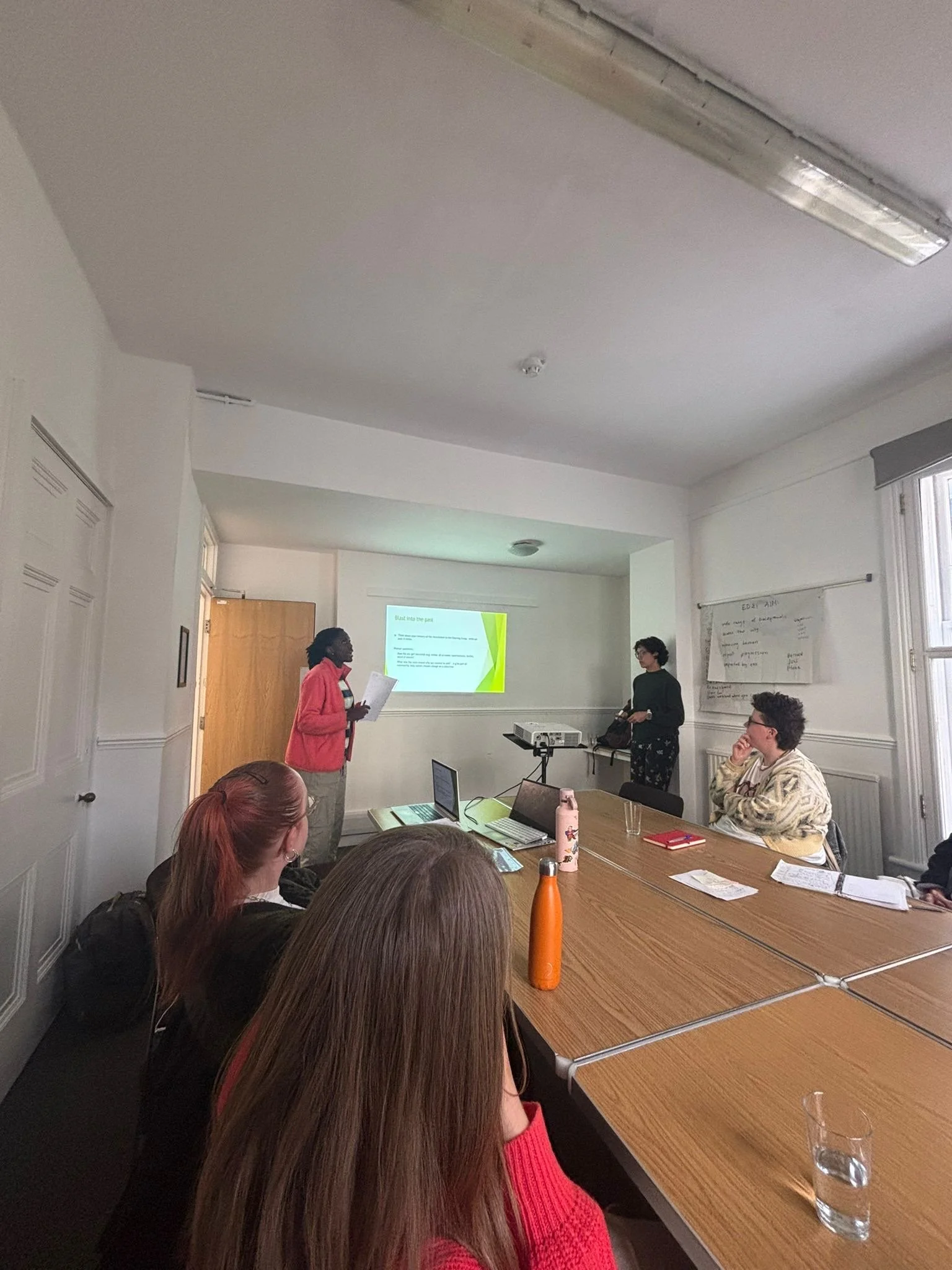 Steering Group meeting in progress, someone presents to the room