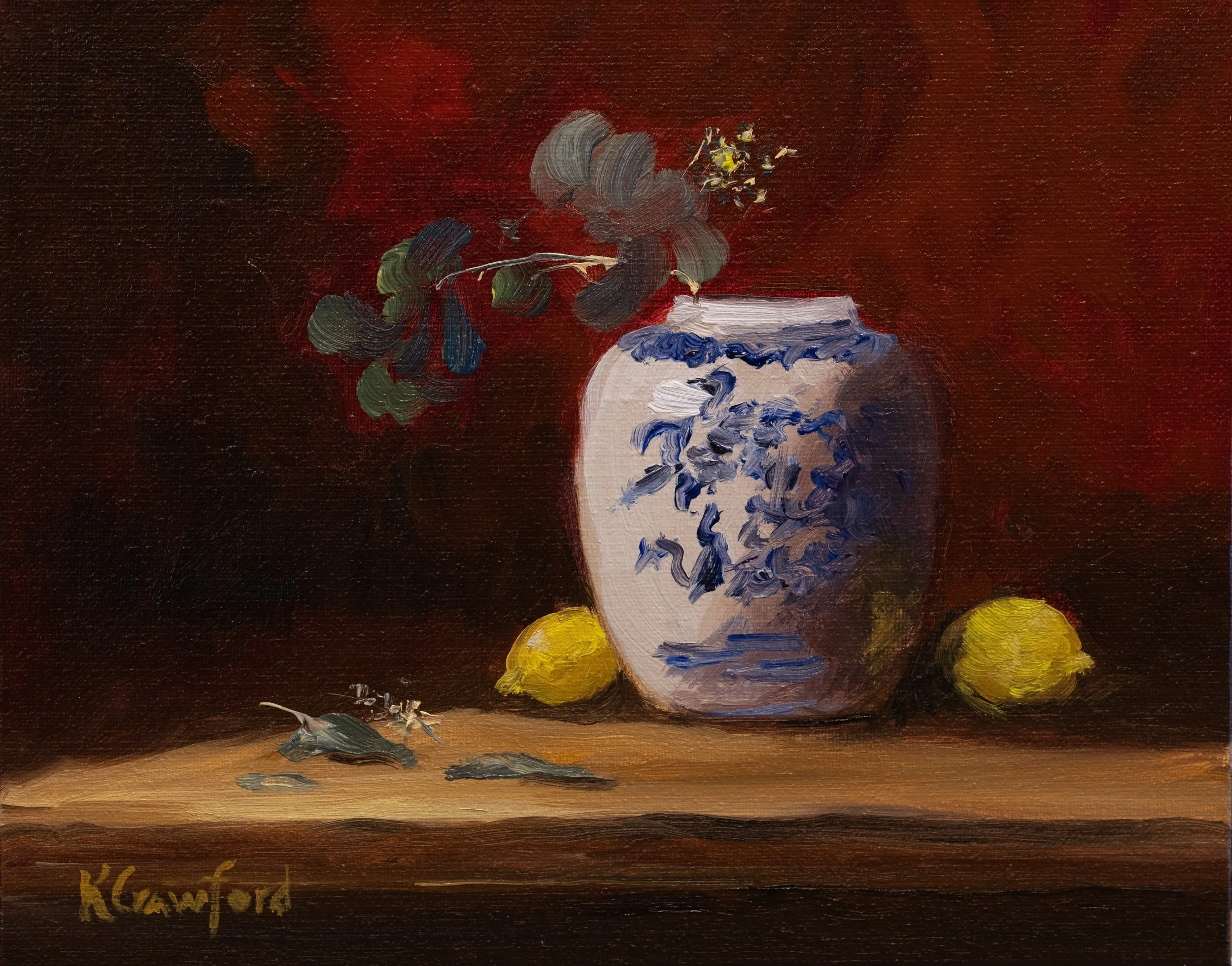 RED, YELLOW & BLUE CHINOISERIE | 8x10 | Oil on Canvas Board | $300