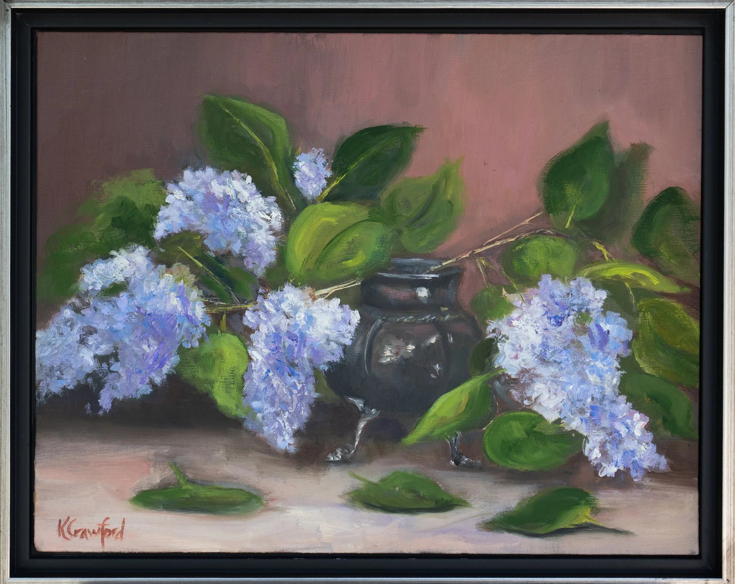 LILACS AND ANTIQUE SILVER | 11" x 14" | Oil on  Canvas Board | $400 
