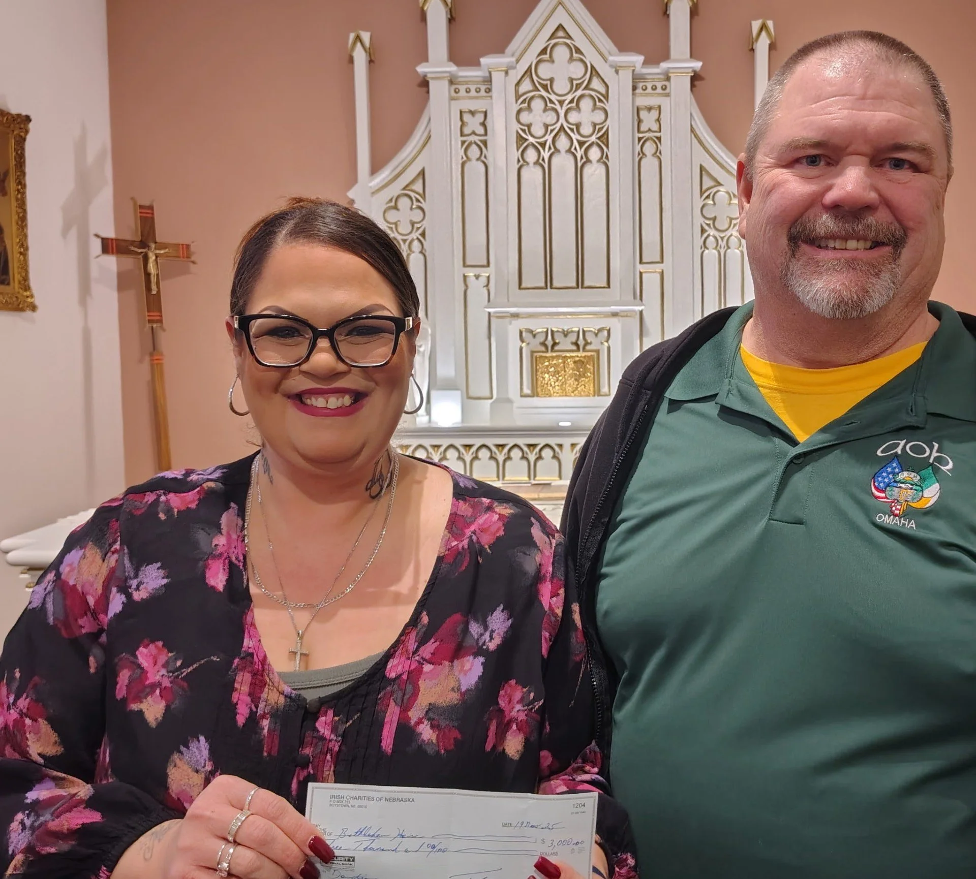 Bethlehem House is deeply grateful to the Irish Charities of Nebraska and the Ancient Order of Hibernians for their generous support and partnership. Ancient Order of Hibernians - Omaha, NE Division 

We were honored to receive this gift from Preside