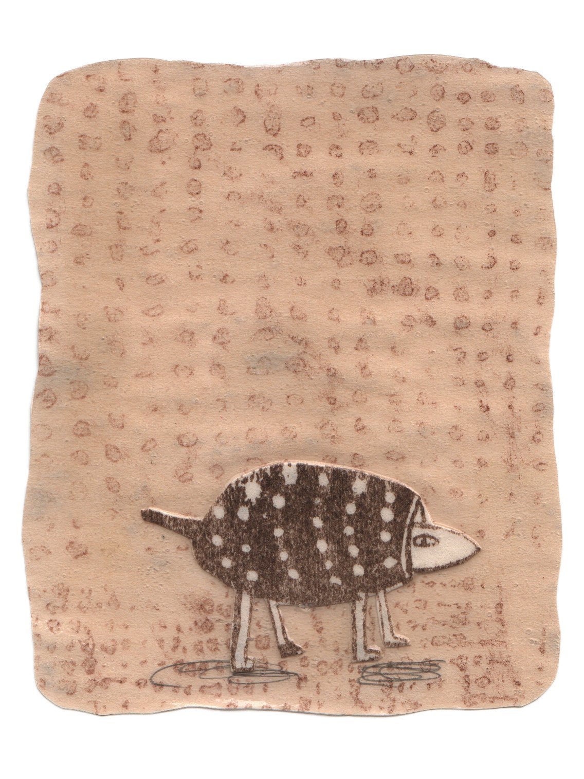 Alone, mokulito, lemon-etch litho and mixed media