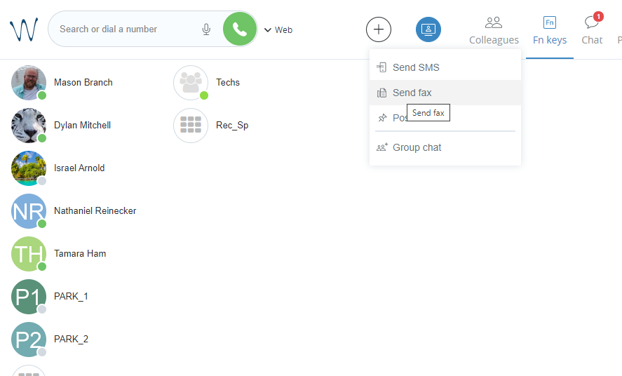 Fax Using + Button
