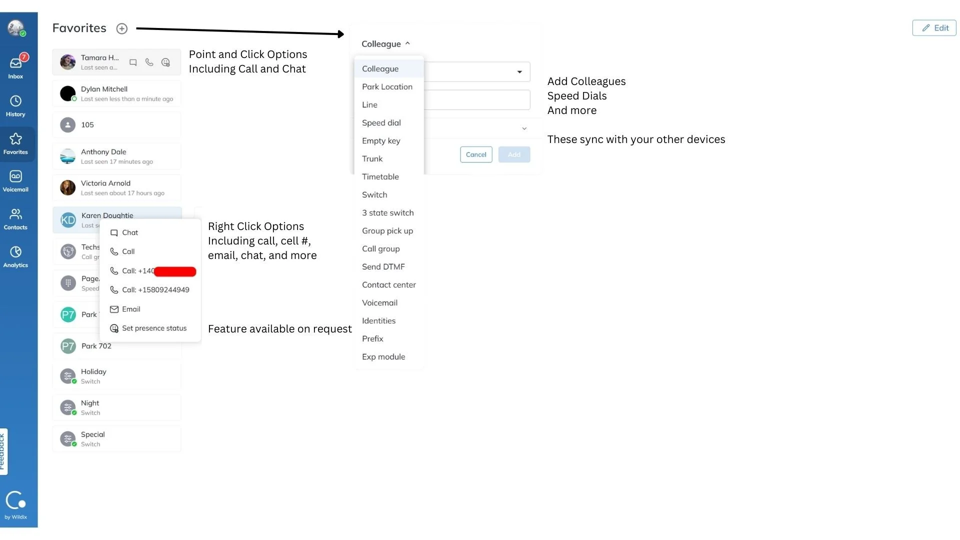 Wildix Collaboration 7 Favorites Screen