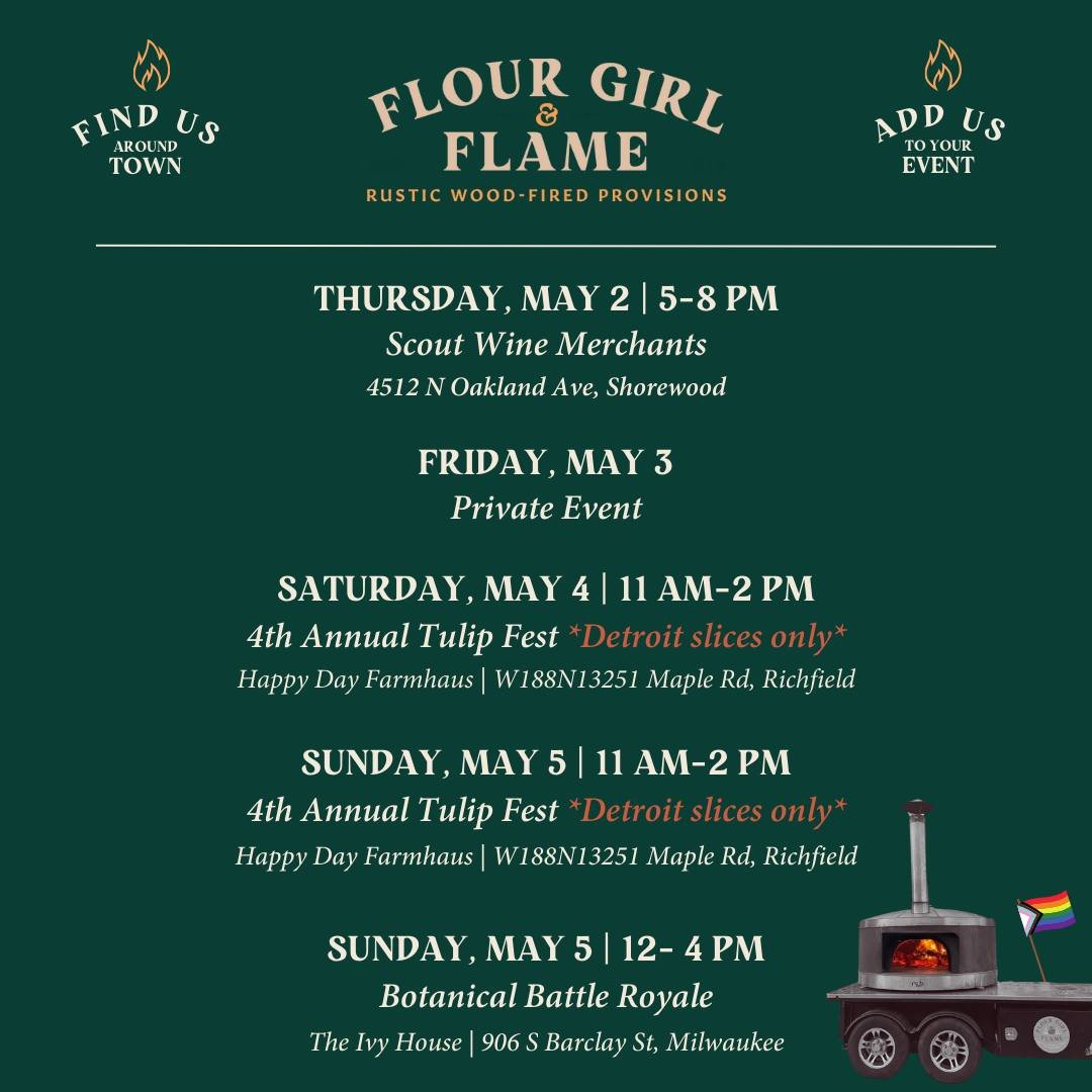 We're BAAAAACK with our weekly mobile schedule! We're hitting up some of our favorite stops this summer and we're starting this week. Plus, join us next Saturday for a special Mother's Day pop-up at the Park✌🍕🍨🌱❤️&zwj;🔥

Hey fam, here's a little 