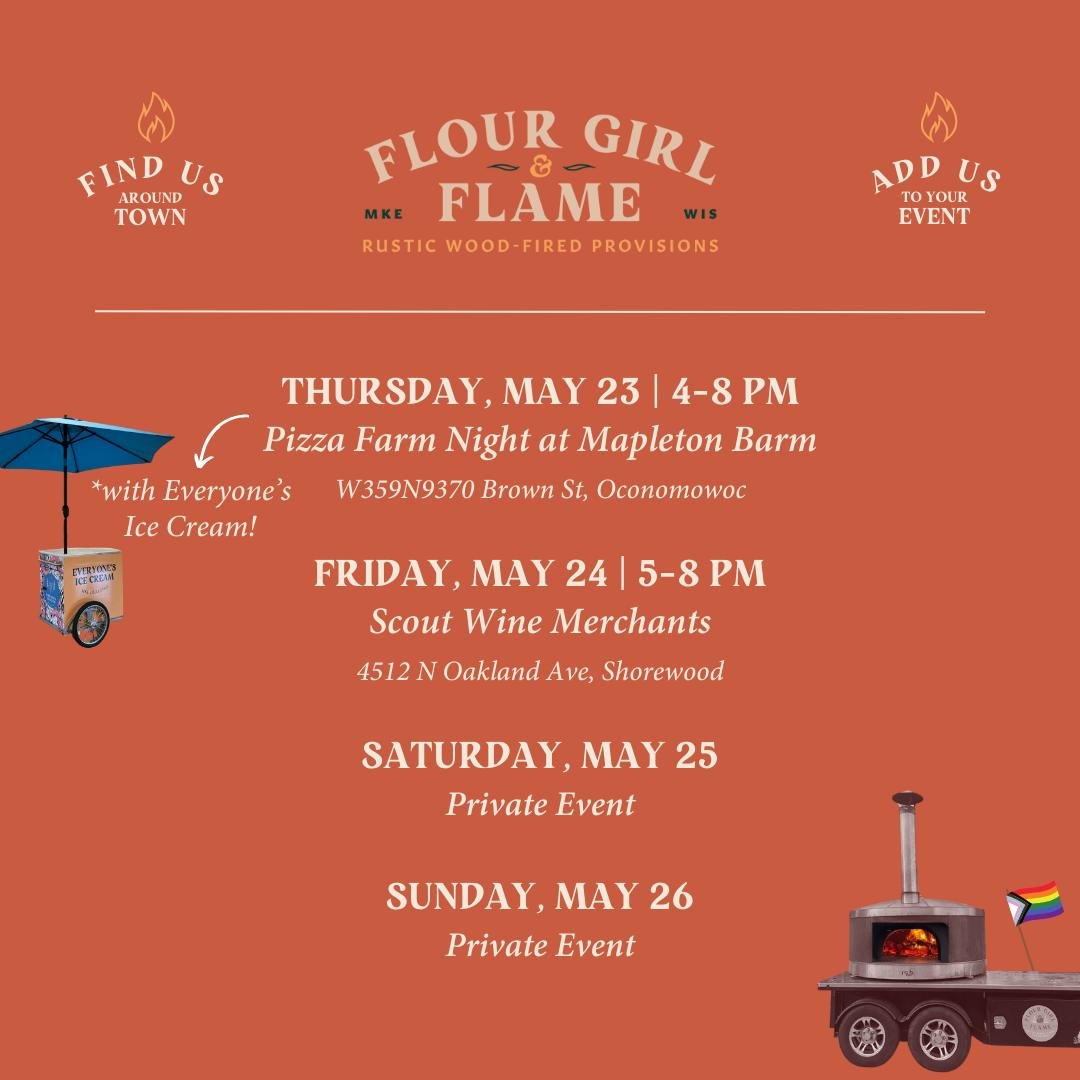 Hey fam, here's this week&rsquo;s schedule!

We're returning to a few of our favorite spots, including Pizza Farm Night at @mapletonbarn and @scoutwinemerchants 🔥🍕🌱 

Thanks for the support, we are so grateful to get to keep doing this on the dail