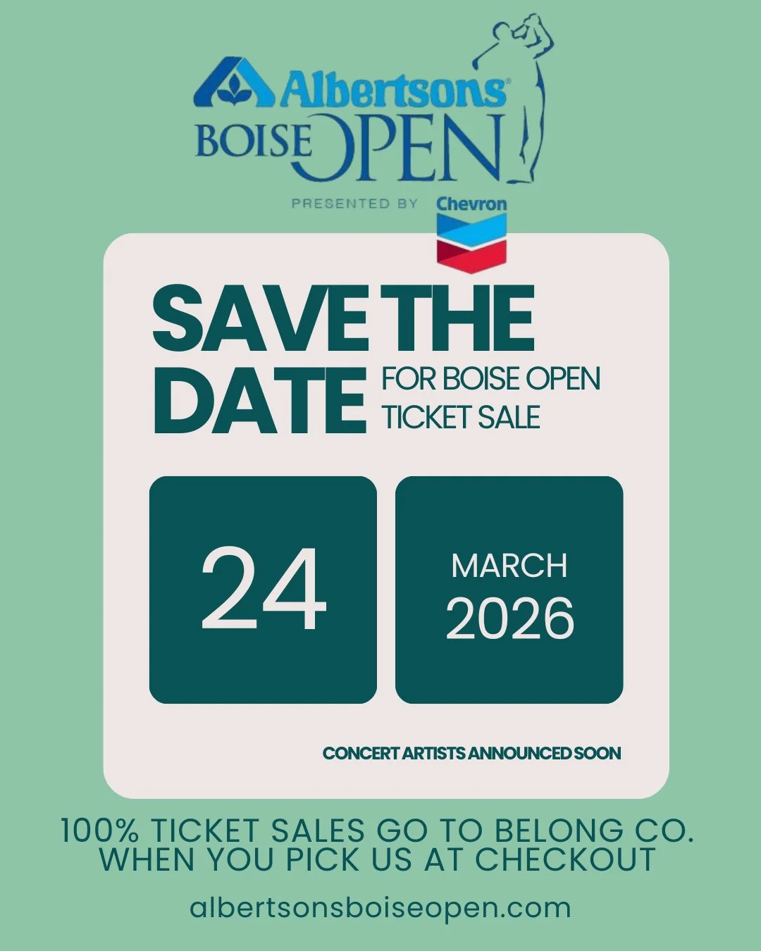 Save the Date! ⛳⁠
⁠
Support Belong Co. at the Albertsons Open! When you purchase tickets through us, 100% of ticket sales go back to supporting our mission of creating meaningful employment + social programs for adults with disabilities in the Treasu