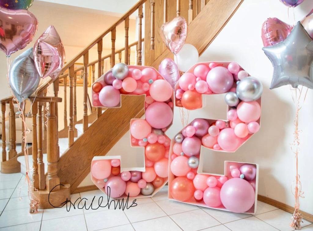 Calgary Event Decorator Balloon Filled Number with Pink, Rosegold and Silver