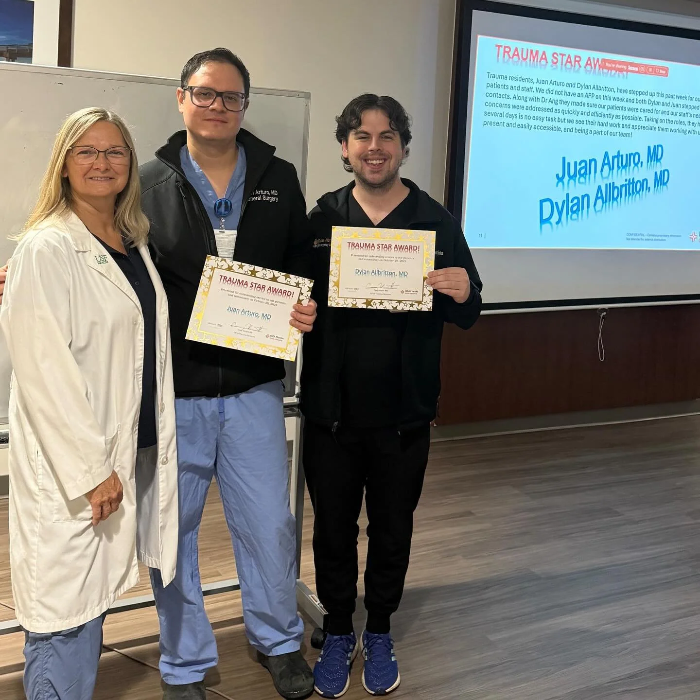 Our very own Dylan Allbritton, PGY-2 was recognized for his hard work on the trauma ICU service. This past week he and one other resident managed the TICU, some of the hospitals most critical patients, without an APP. Way to represent and make us pro
