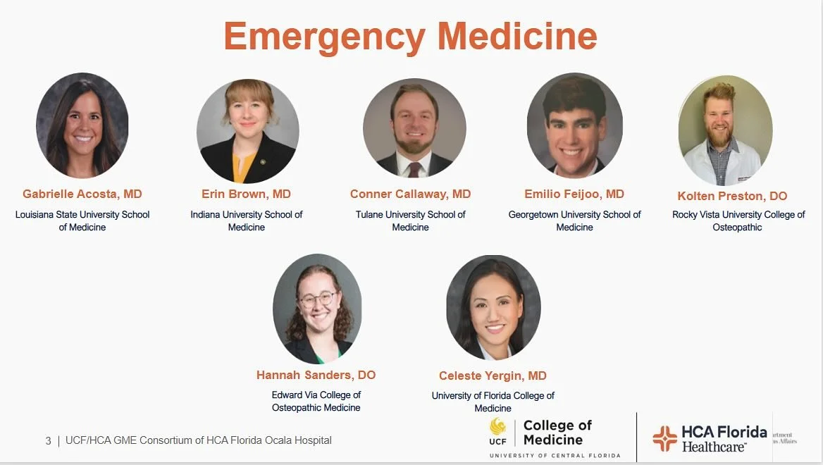 INTRODUCING THE OCALA EM CLASS OF 2028!! &thinsp;
&thinsp;
Congratulations to all of our incoming interns. We are so happy to have you join us- welcome to the fam!🎉