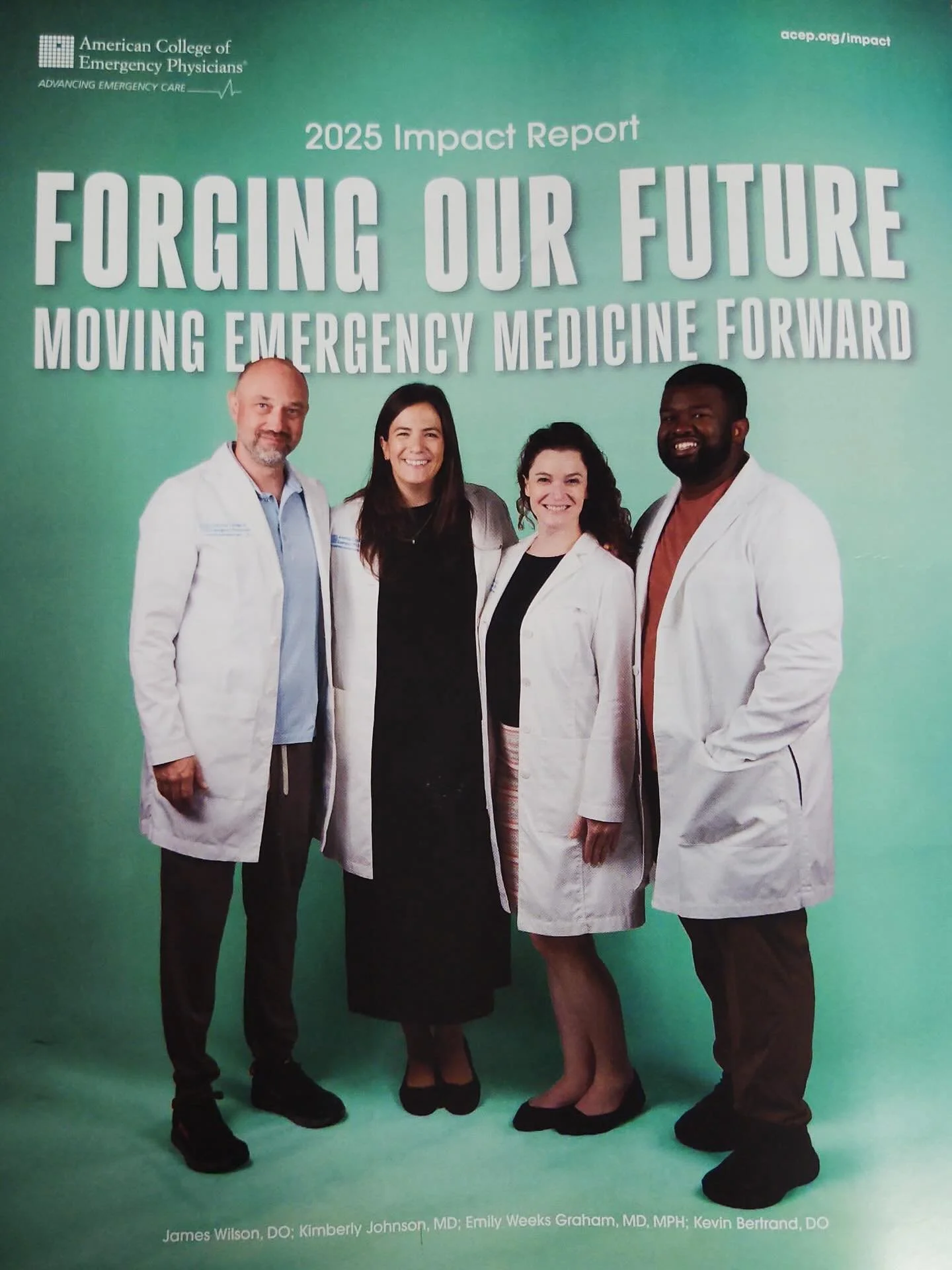 Shout out to three of our attendings and faculty members and one of our third year residents for making the cover of ACEP&rsquo;s 2025 Impact Report magazine! Always proud of our amazing team representing us whenever they go!! 🚑🩺⚕️