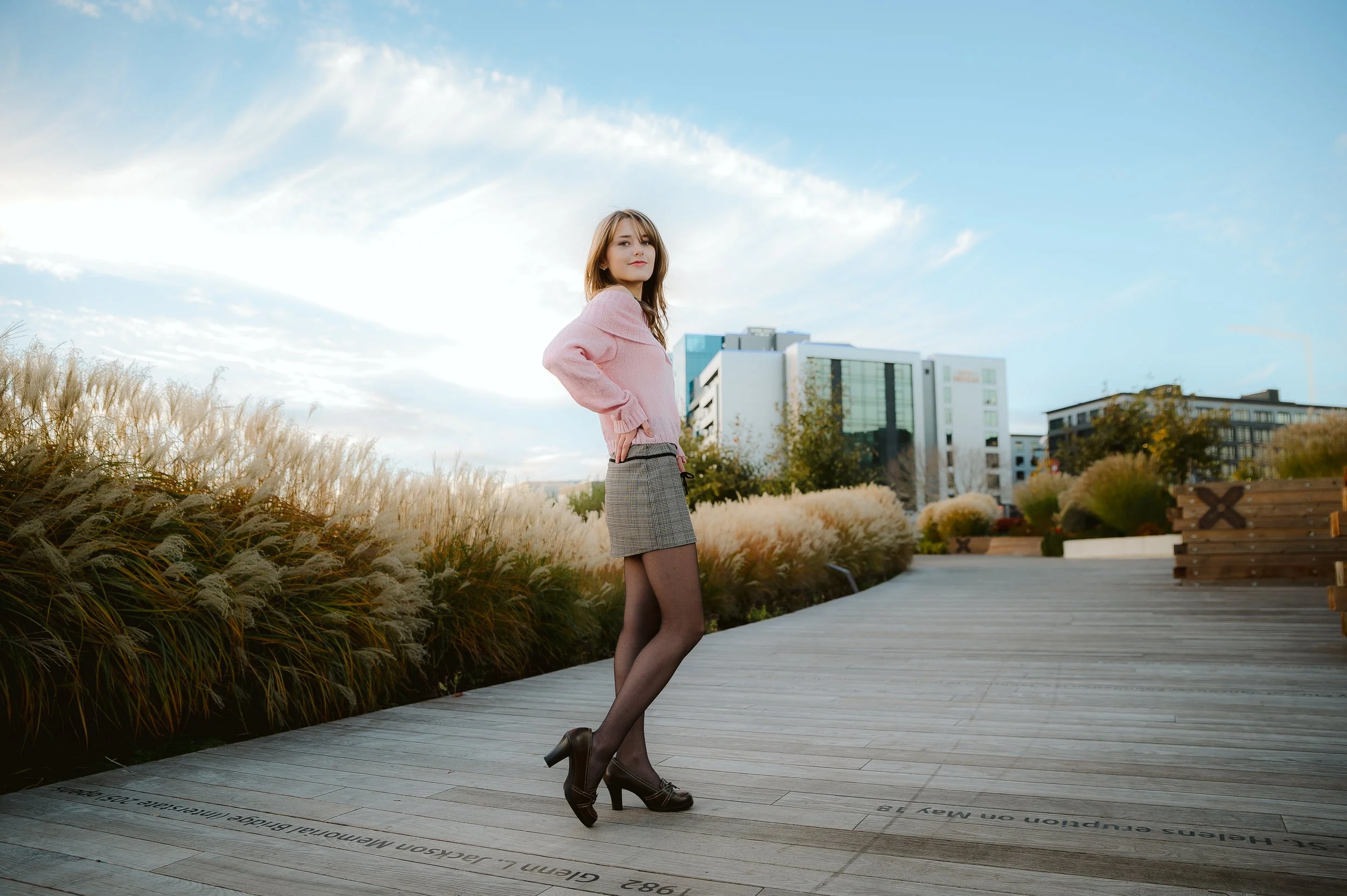 Vancouver Washington senior photography session showcasing a full-length portrait with natural light and open space.