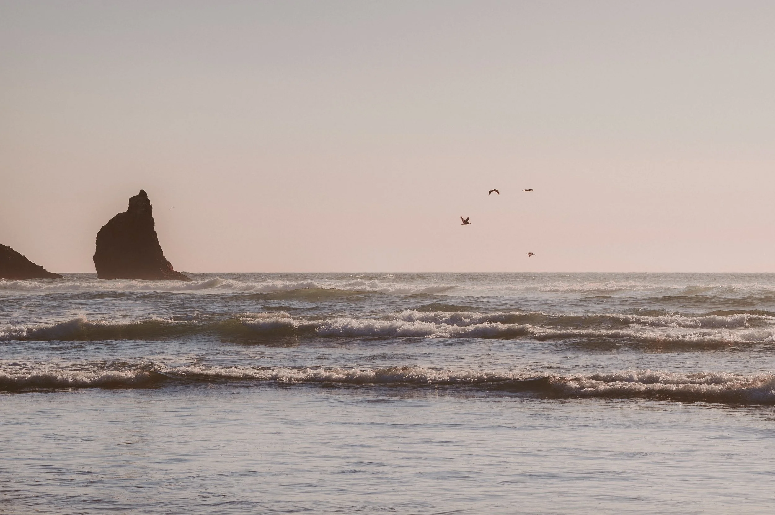 an intimate wedding at Cannon Beach with Haystack Rock in the background on the Oregon Coast