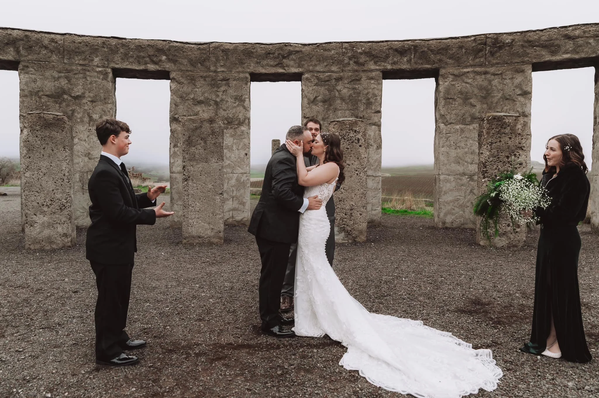 Couple exchanging vows during a New Year’s Eve elopement ceremony in the Pacific Northwest