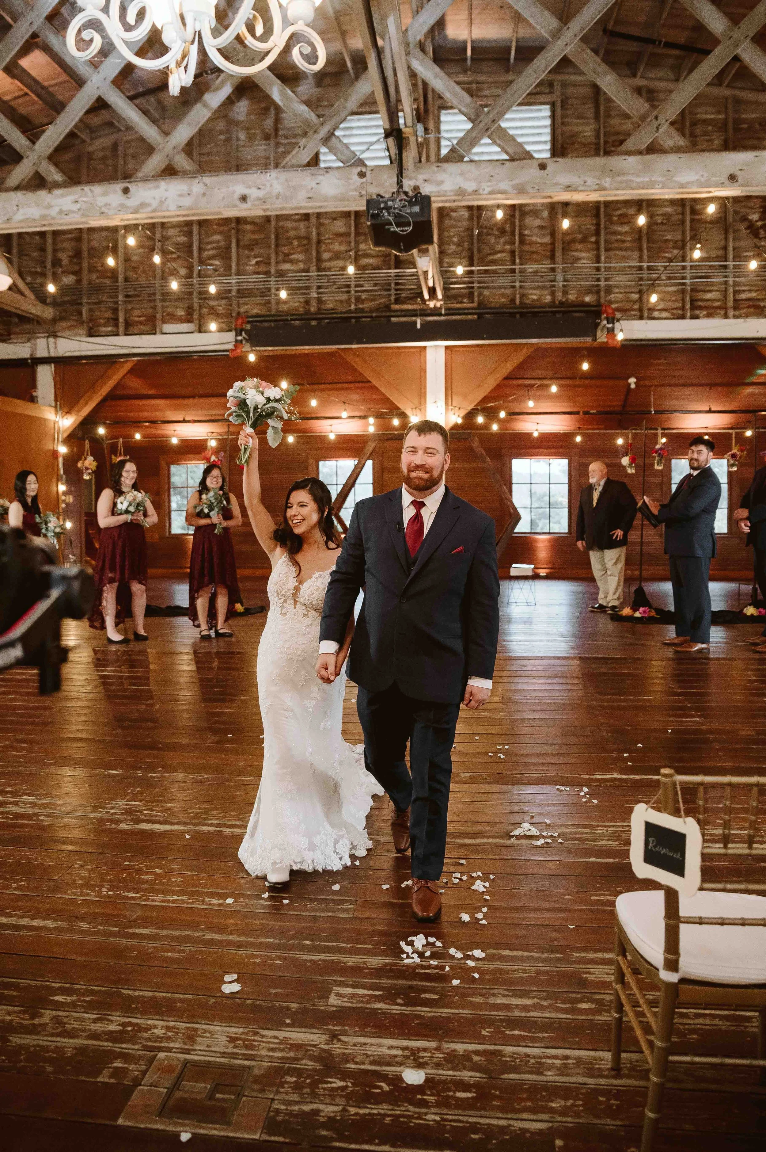 Couple walking down aisle after ceremony at intimate wedding in Vancouver Washington