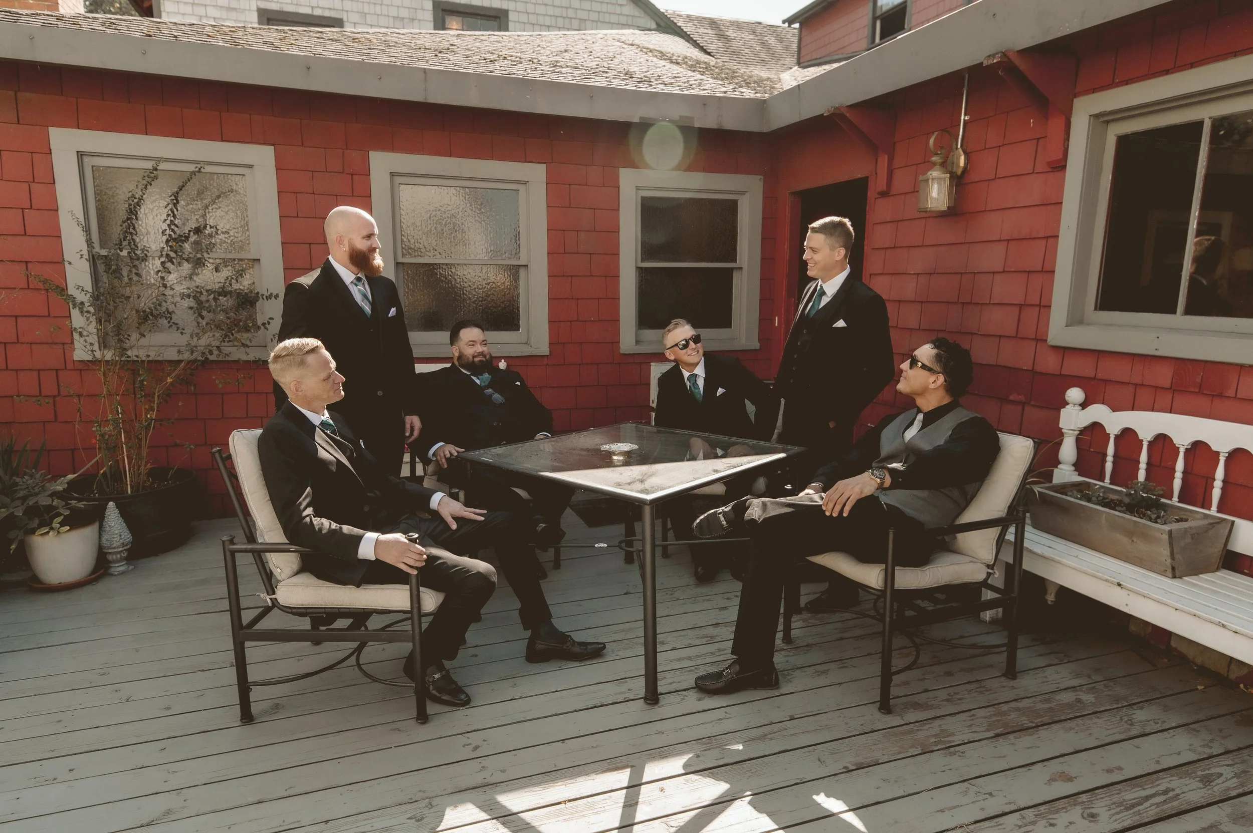 Groomsmen getting ready before an intimate courthouse wedding in Portland Oregon