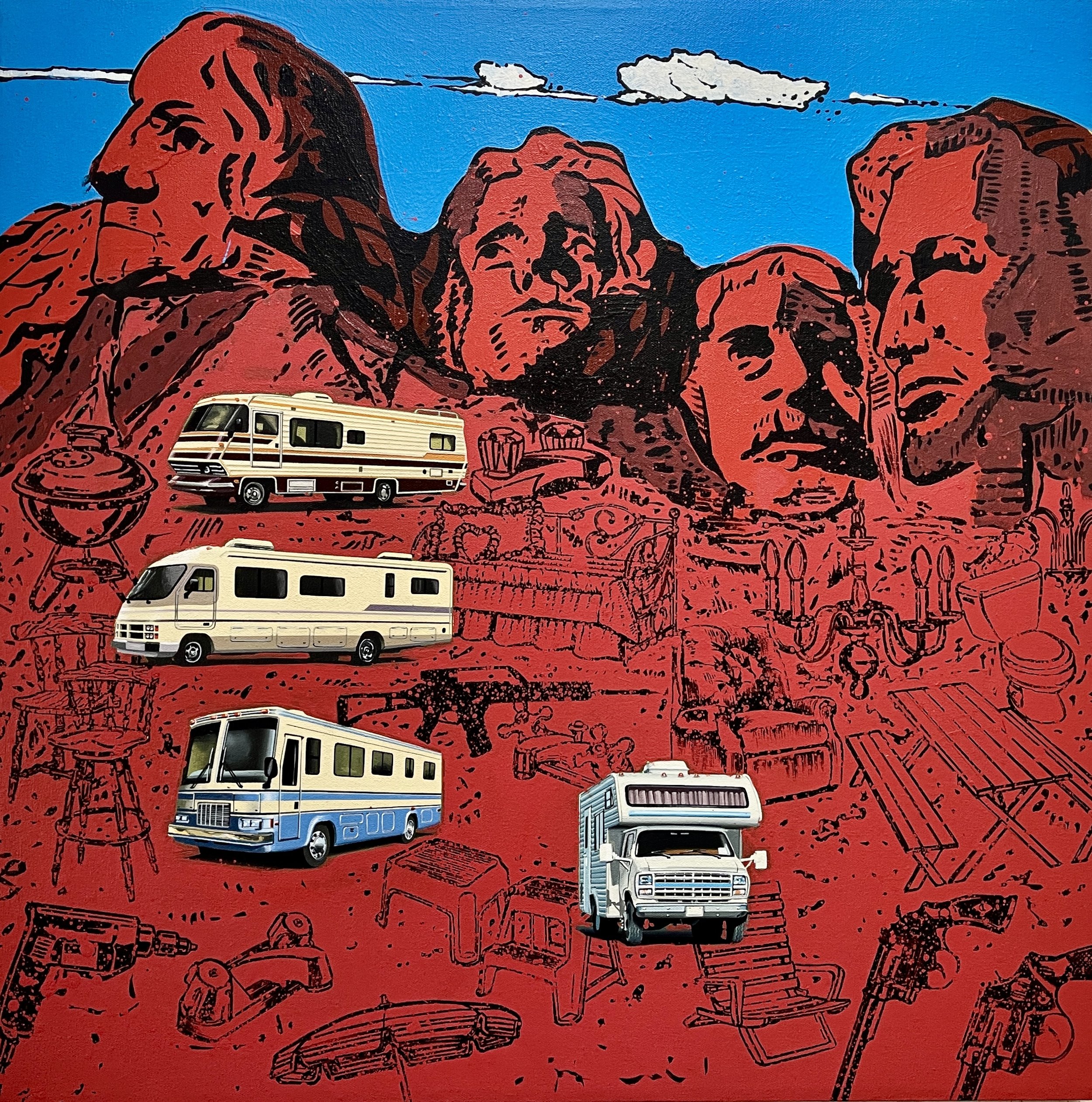 MEN AND MOTORHOMES, 1993. Acrylic on canvas. 30 x 30"