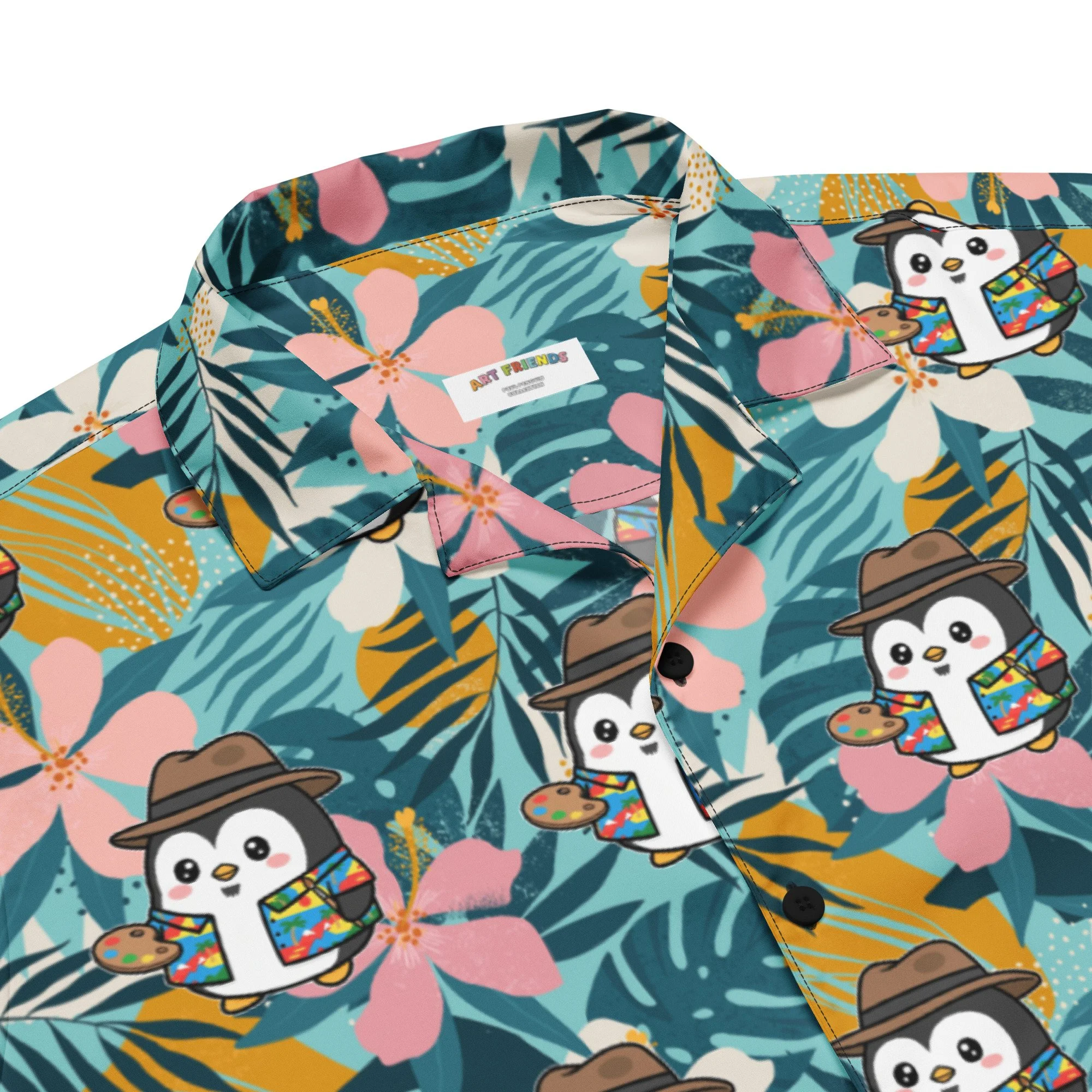 Art Friends™: Paul Penguin All-Over Print Hawaiian Button Shirt