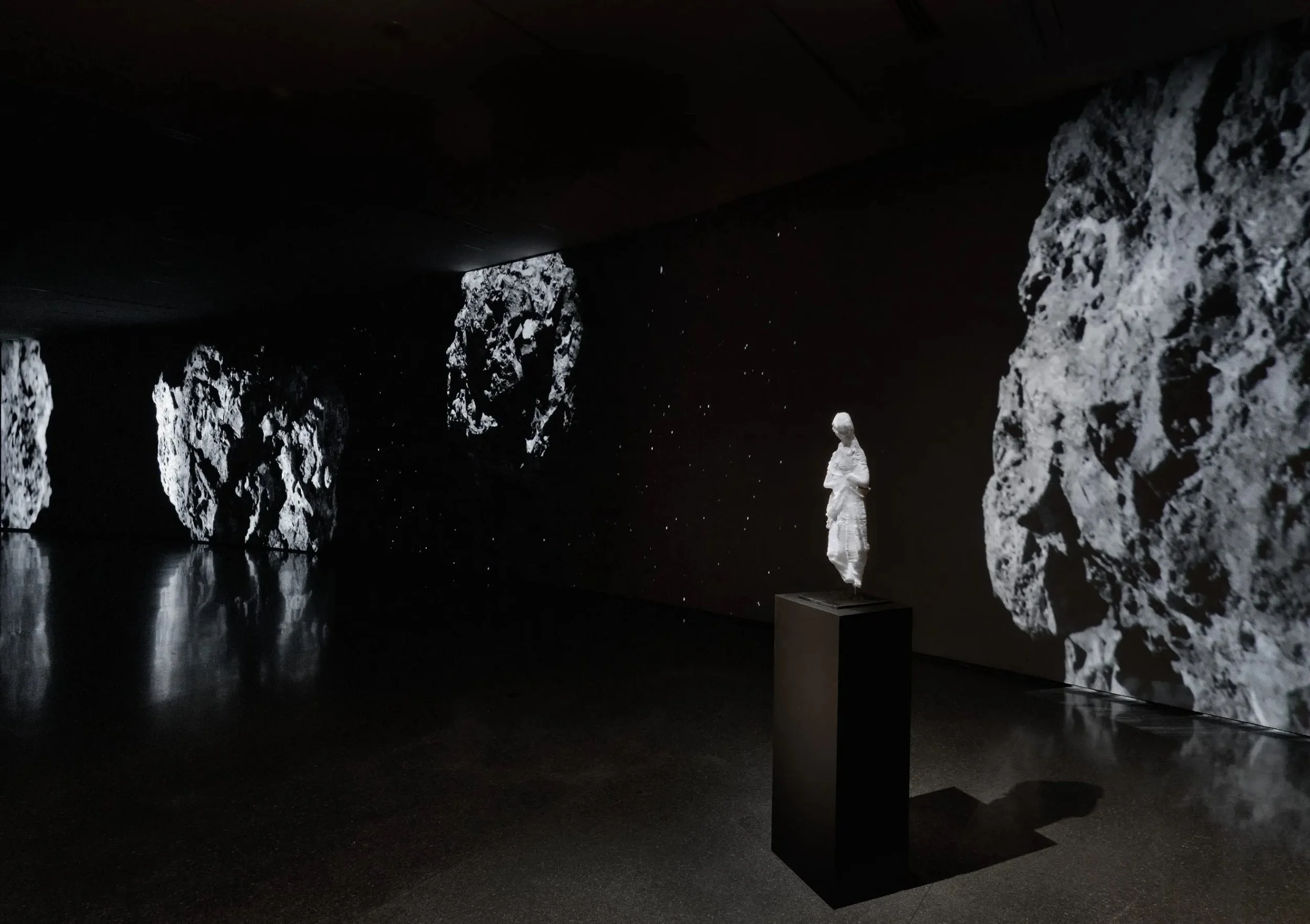 Where's Mary?, Dawn DeDeaux's four-channel, 60-foot video wall at the New Orleans Museum of Art, 2021, video production and mapping by Dave Greber. Photo by Jonathan Traviesa.